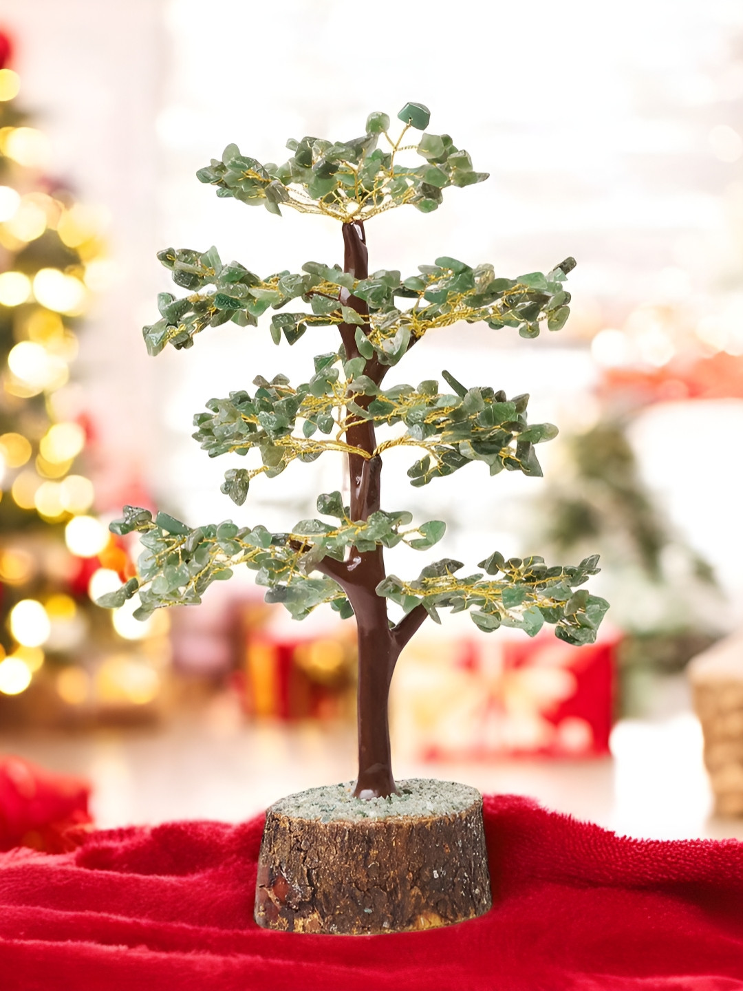 Shubhanjali Tree Green Crystal Matte Living Room Large Showpiece - 13 Inches