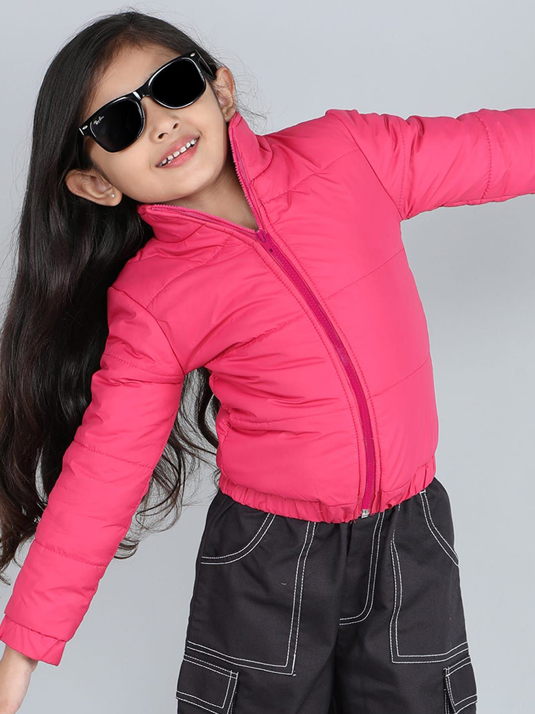 taffykids Girls Nylon Longline Puffer Jacket with Embroidered