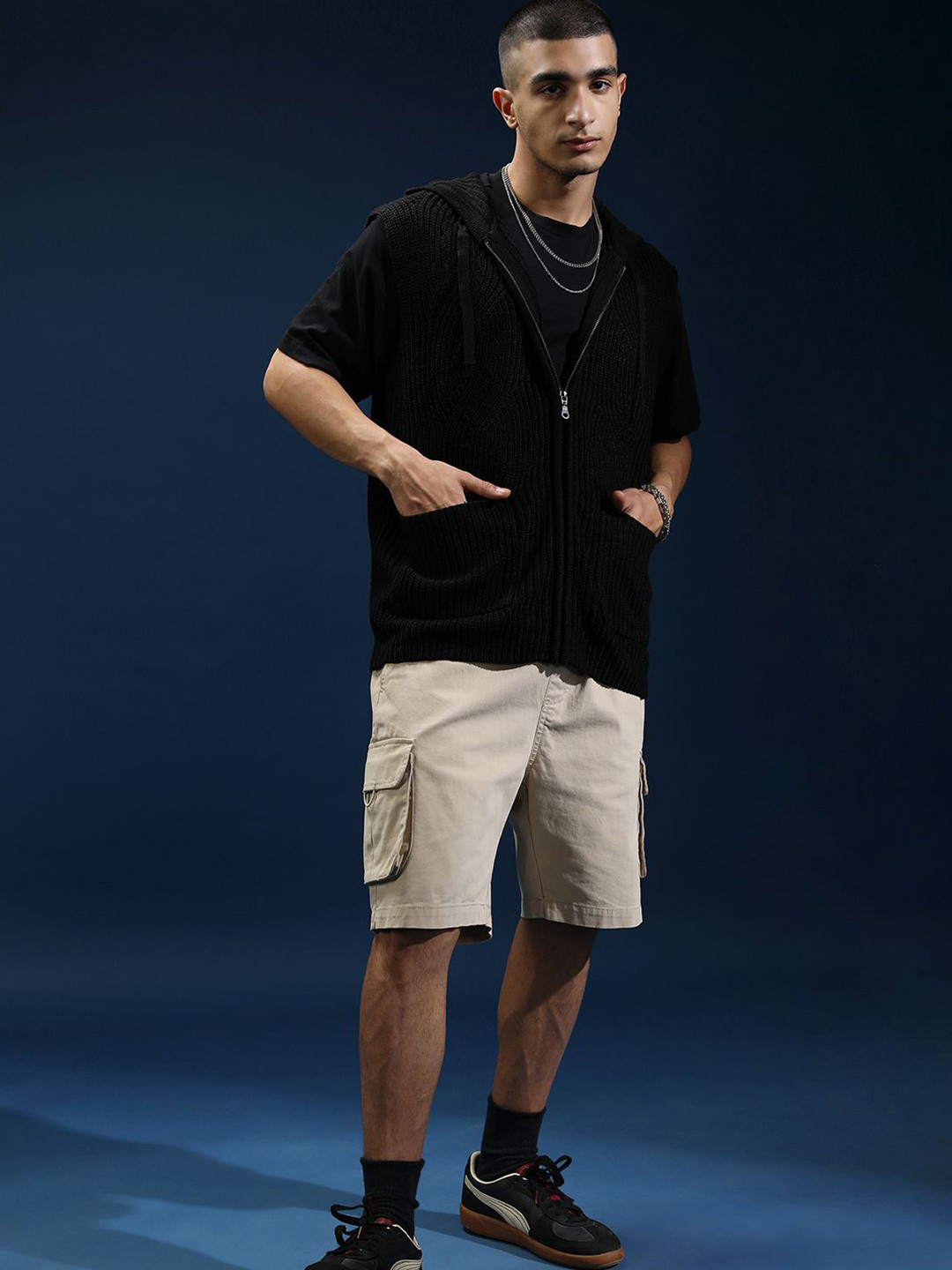 HIGHLANDER Men Jet Sleeveless Front Open Hooded Sweater