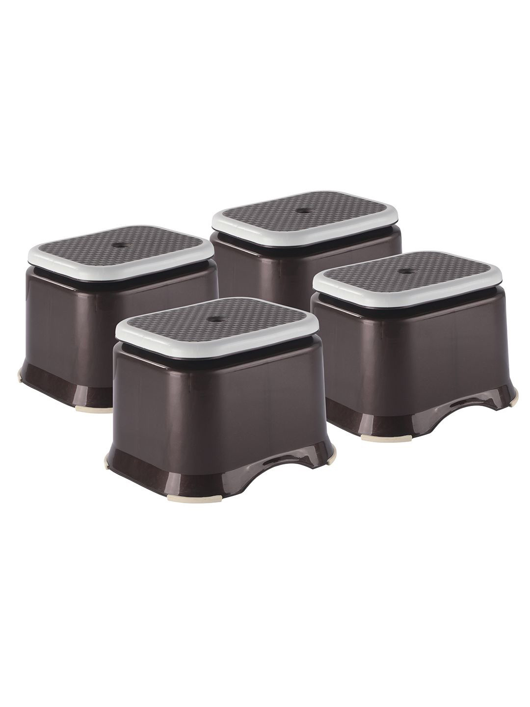 Kuber Industries Brown & White 4 Pieces Anti Slip Step Stools