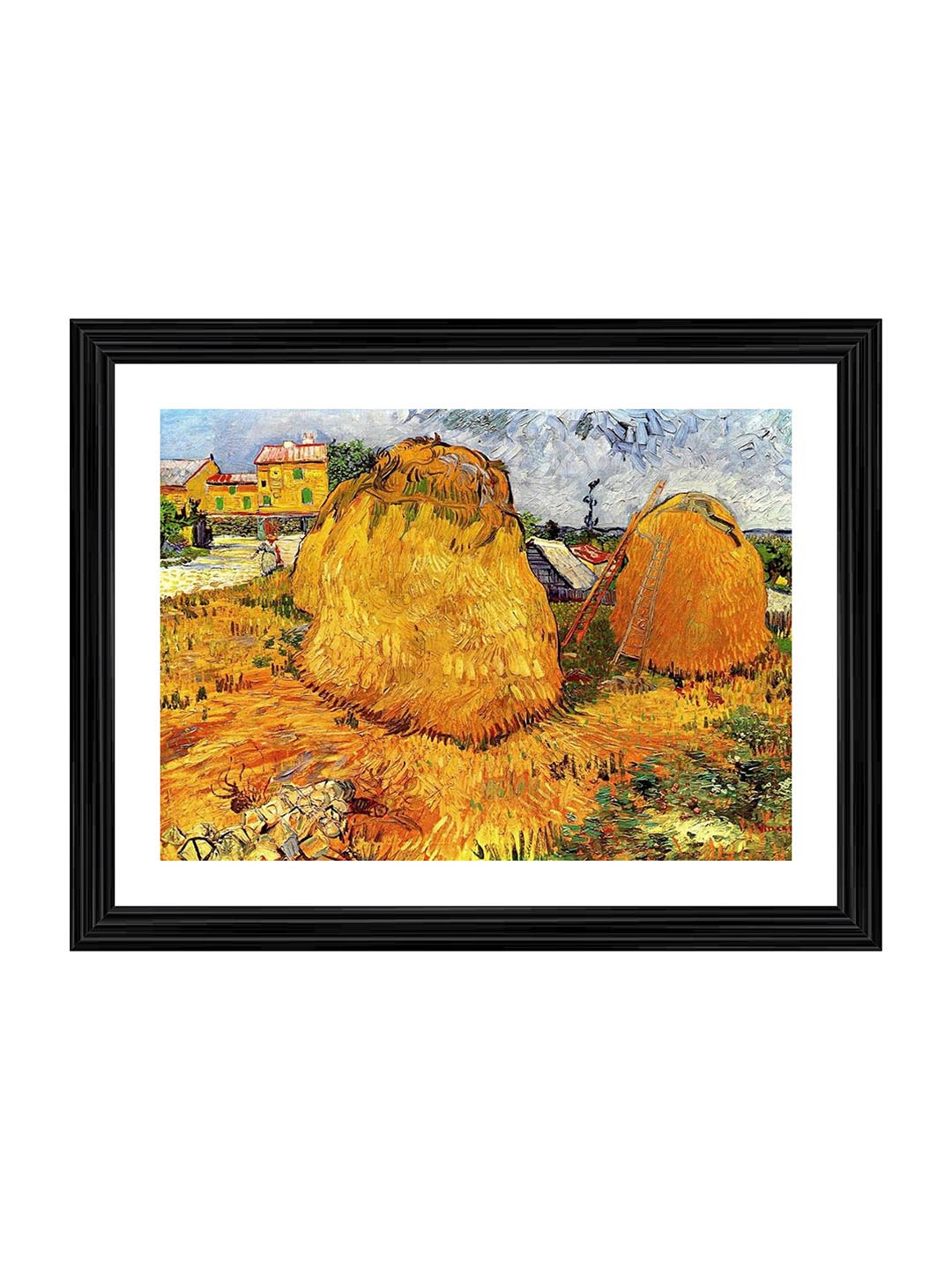 AdventuresIndia HaystacksIn Provence Wood Rectangle Paintings Wall Art - 17.7 x 13.7In