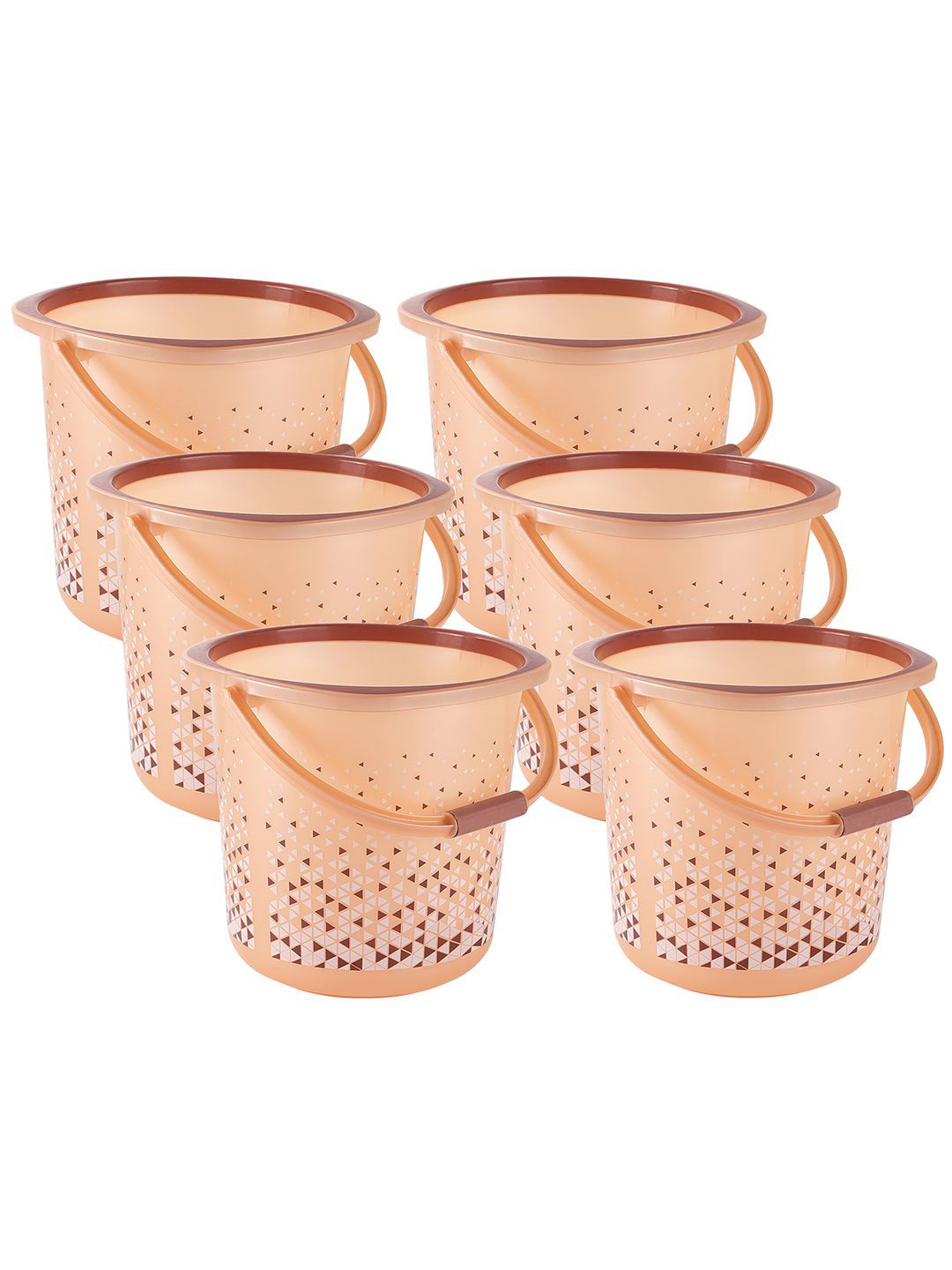 Kuber Industries Brown & White 6 Pieces Geometric Printed Bath Buckets-18 Litres