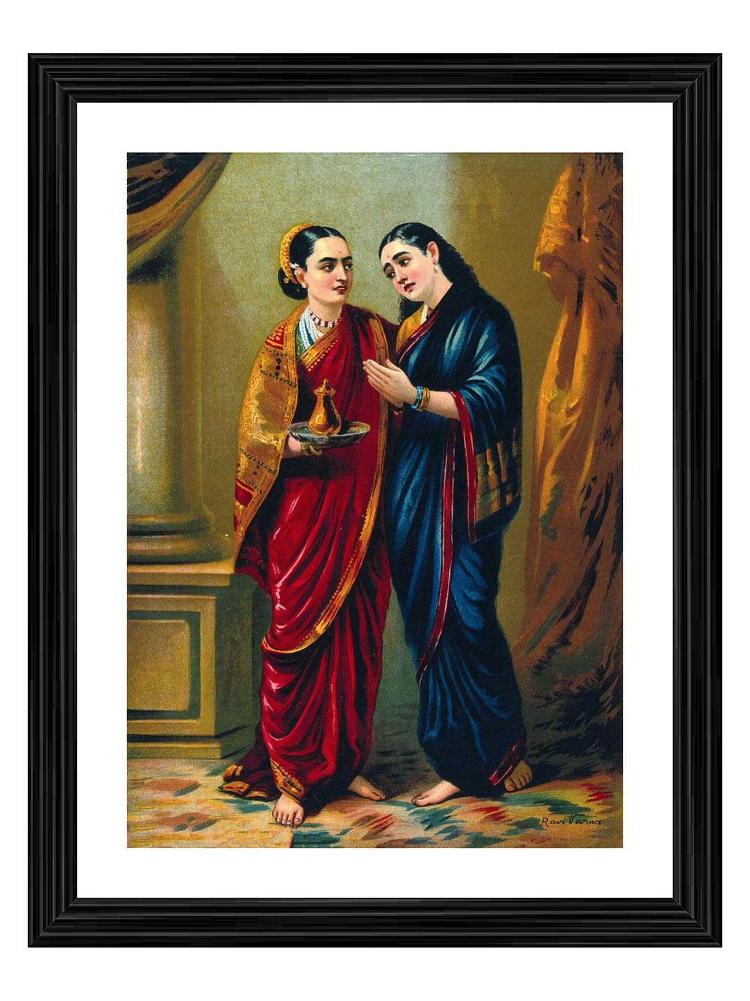 Adventures India Draupadi & Sudeshna Wood Wall Rectangle Paintings Wall Art - 16 x 21 In