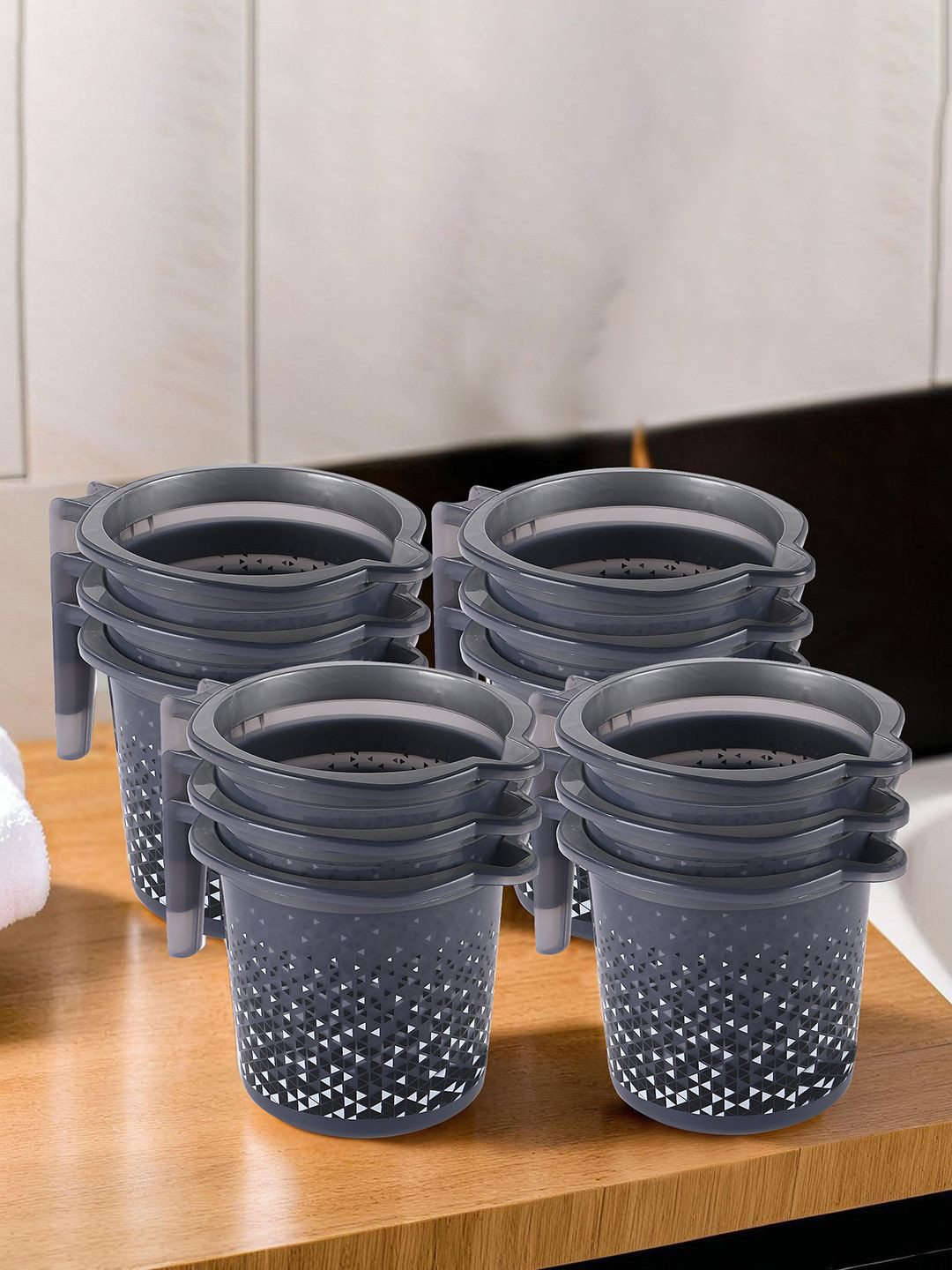 Kuber Industries Black & White 12 Pieces Abstract Printed Bathroom Mugs-1.5 Litres