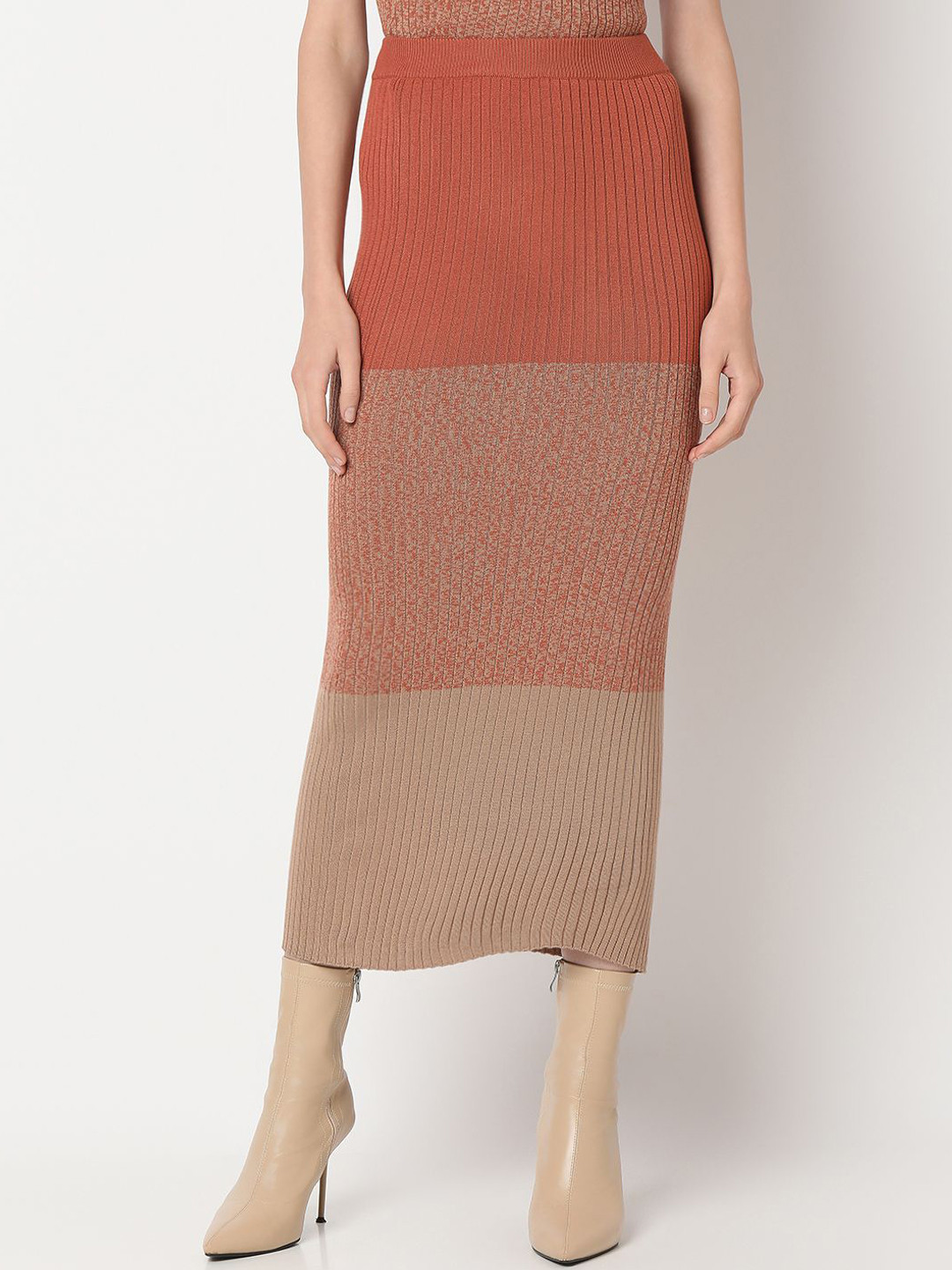 Vero Moda Color Block Straight Midi Skirt