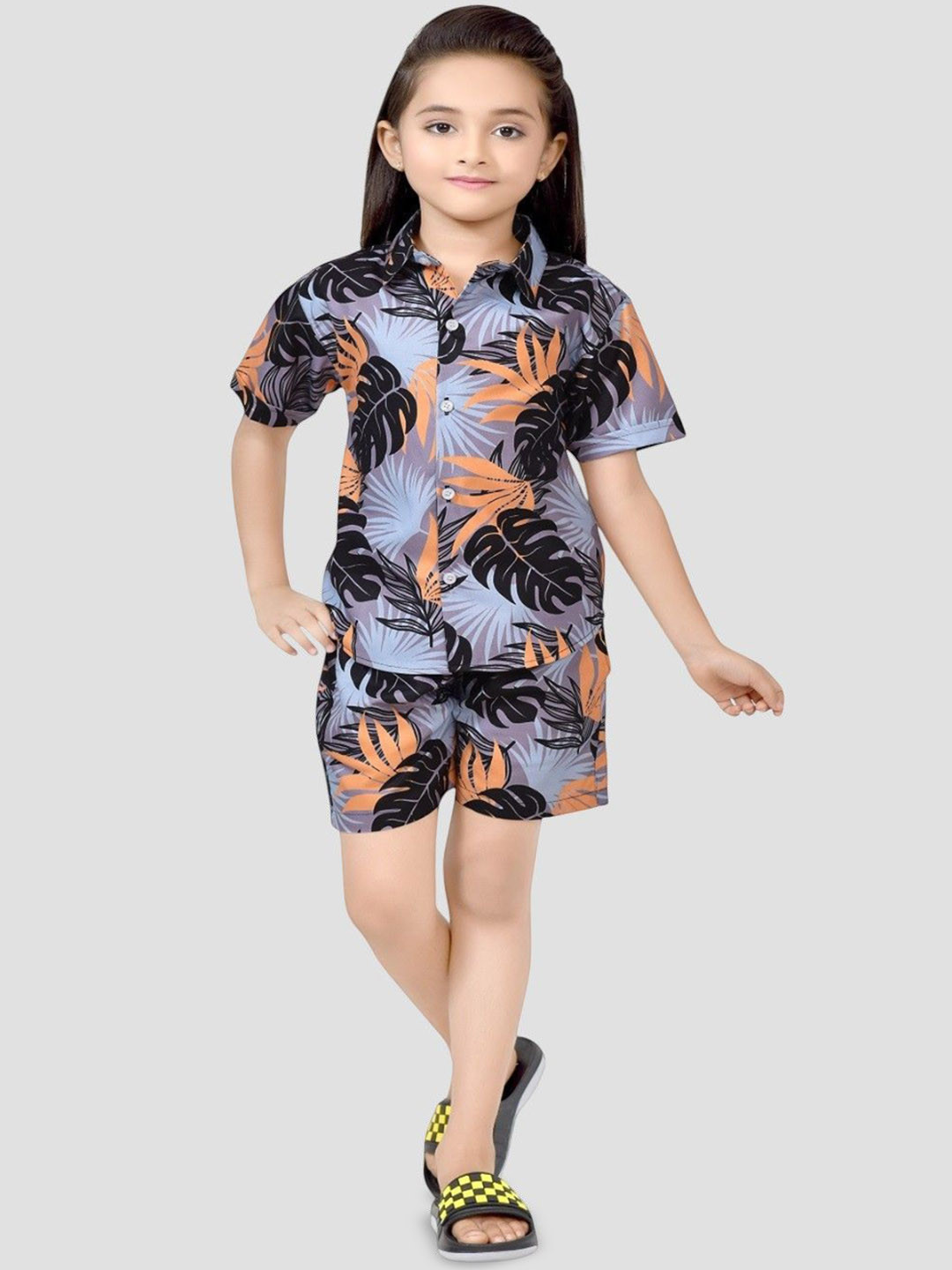 BAESD Girls Printed Pure Cotton Shirt With Shorts Clothing Set