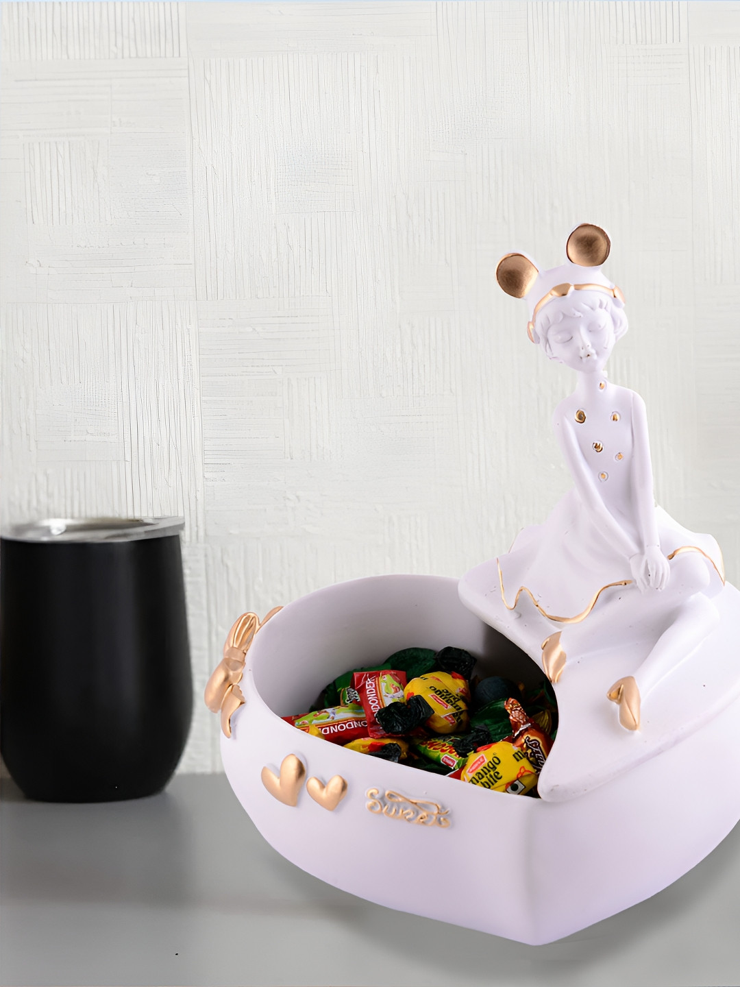 Zart Basket Lady White Polyresin Natural Dining Room Medium Showpiece - 9 Inches