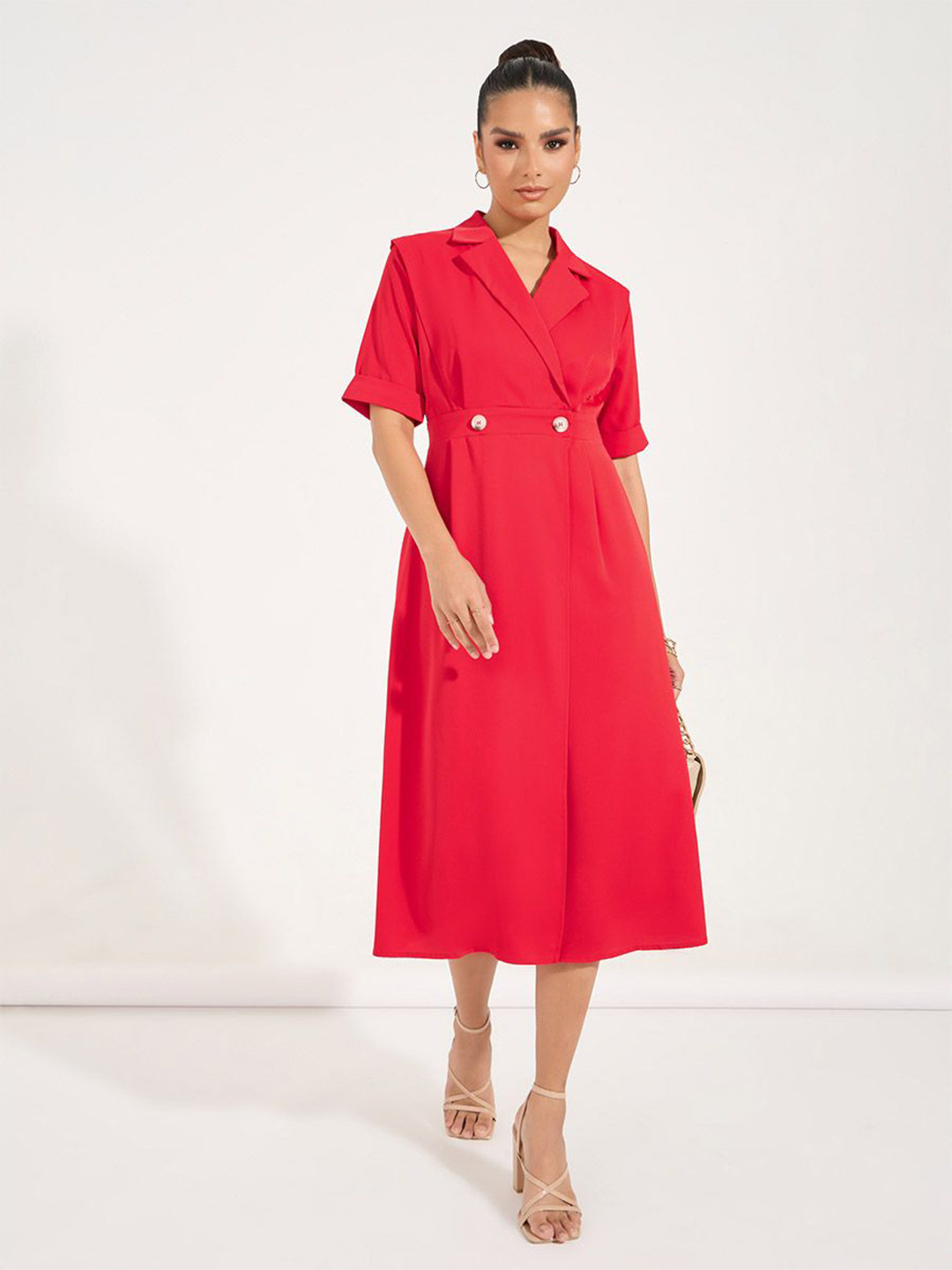 Styli Women Plain Short Sleeves Blazer Midi Dress