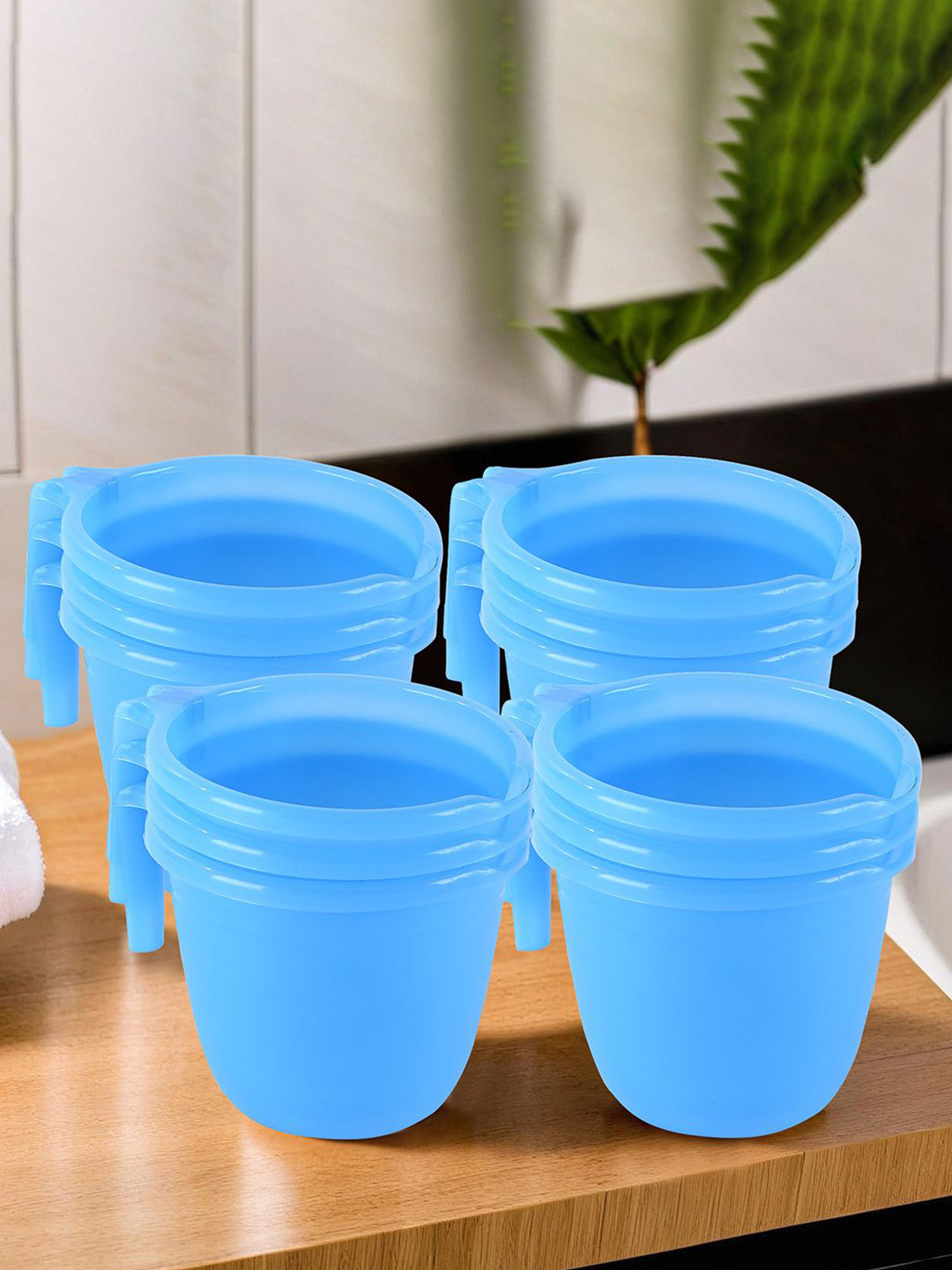 Kuber Industries Blue Pack of 12 Multi-Functional 1 Ltr Plastic Mug for Bathroom
