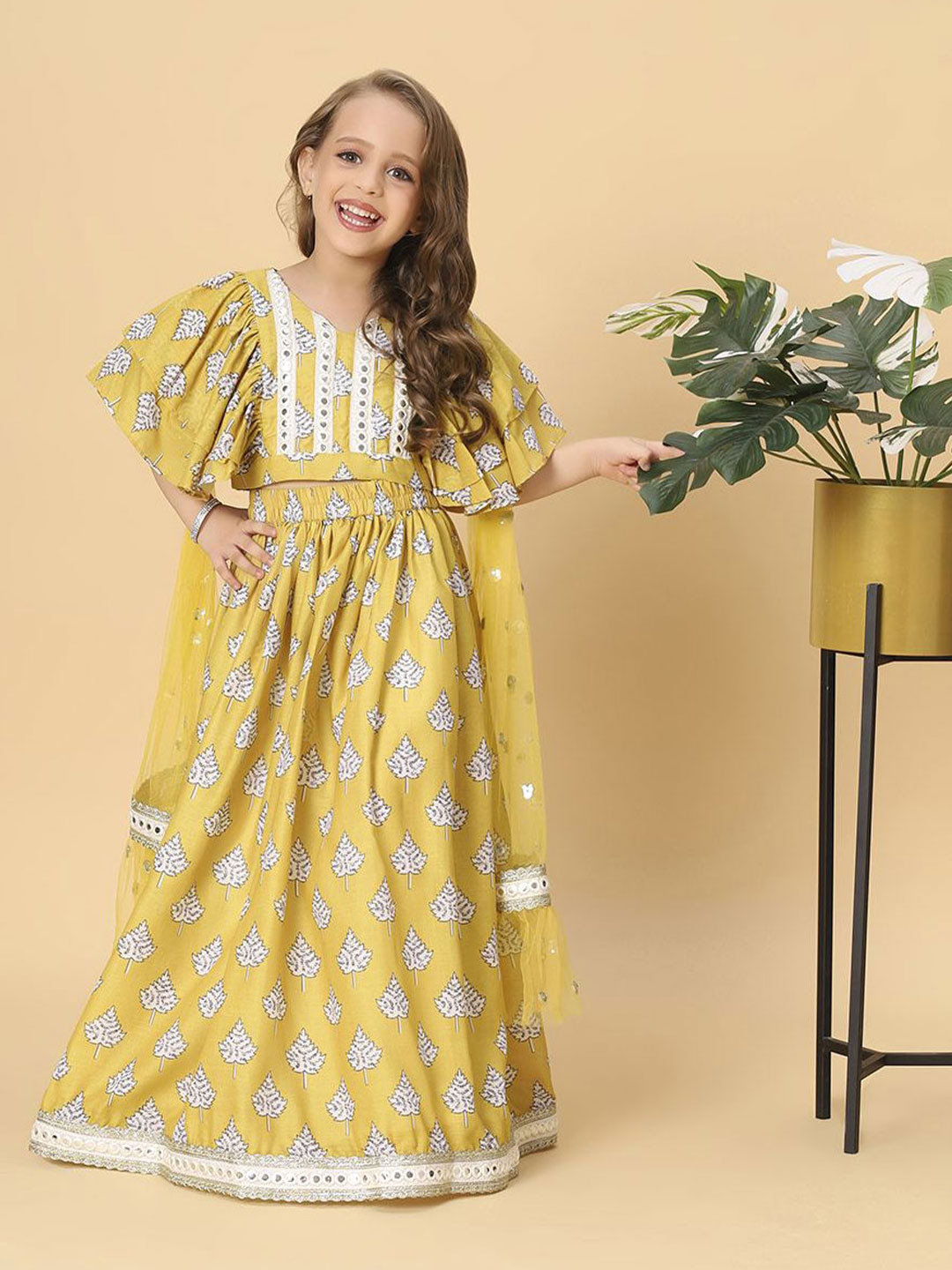 CORD OF LOVE Girls Printed Mirror Work Ready to Wear Lehenga & Blouse With Dupatta