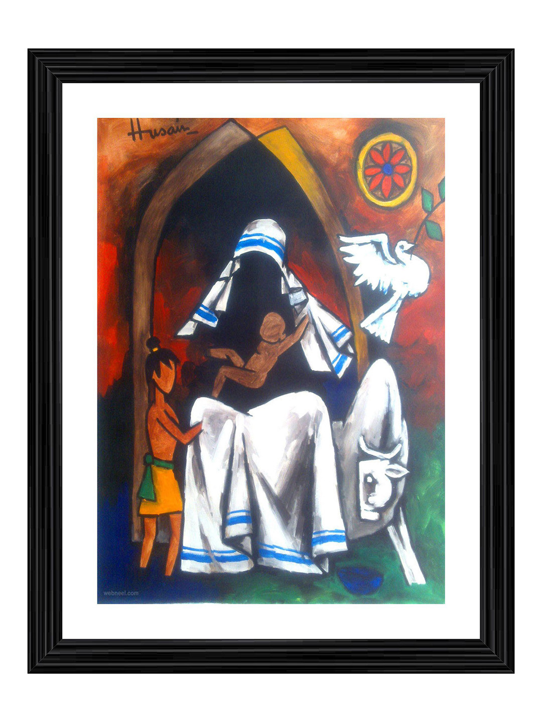 AdventuresIndia Mother Teresa- Goddess of Peace Wood Wall Paintings Wall Art - 16 x 21In