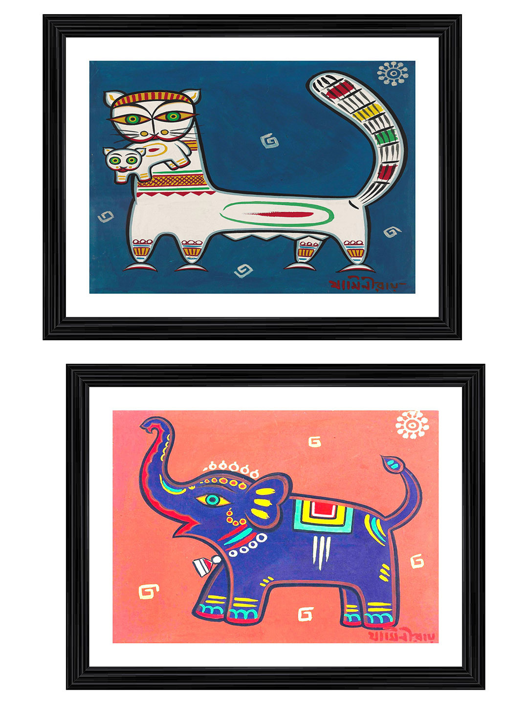 Adventures India Black & White 2 Pieces Birds and Animals Wooden Painting Wall Art