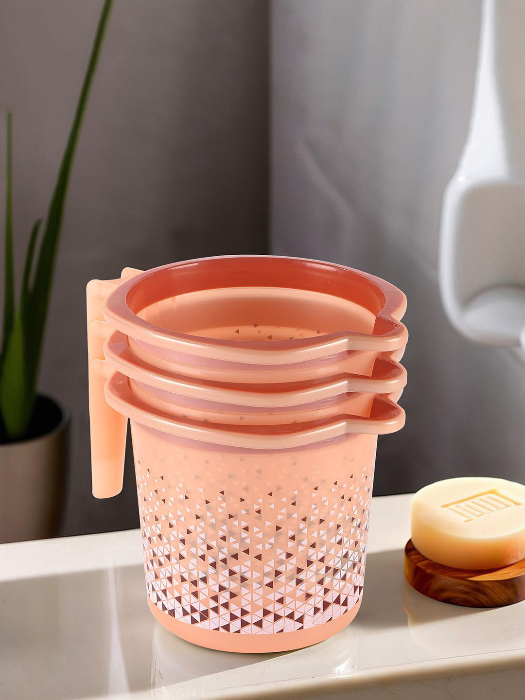 Kuber Industries Beige & White 3 Pieces Geometric Printed Mugs 1.5 L Each