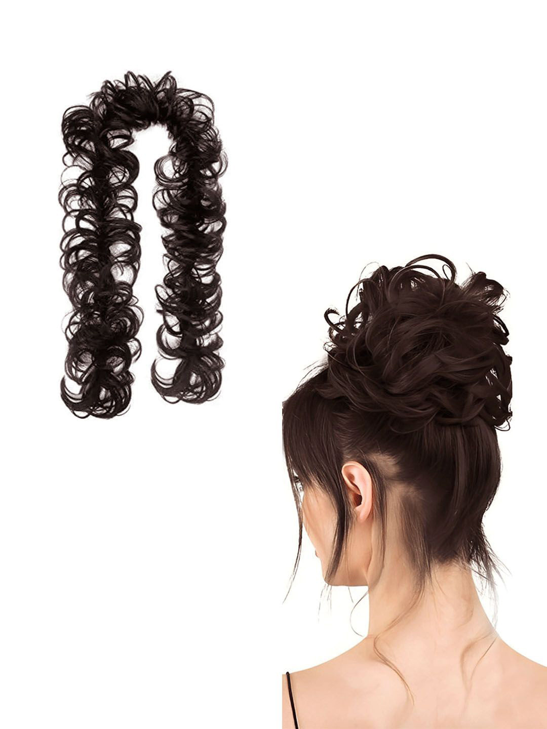 D-Divine Long Frill Hair Bun Messy Hair Extension - Brown