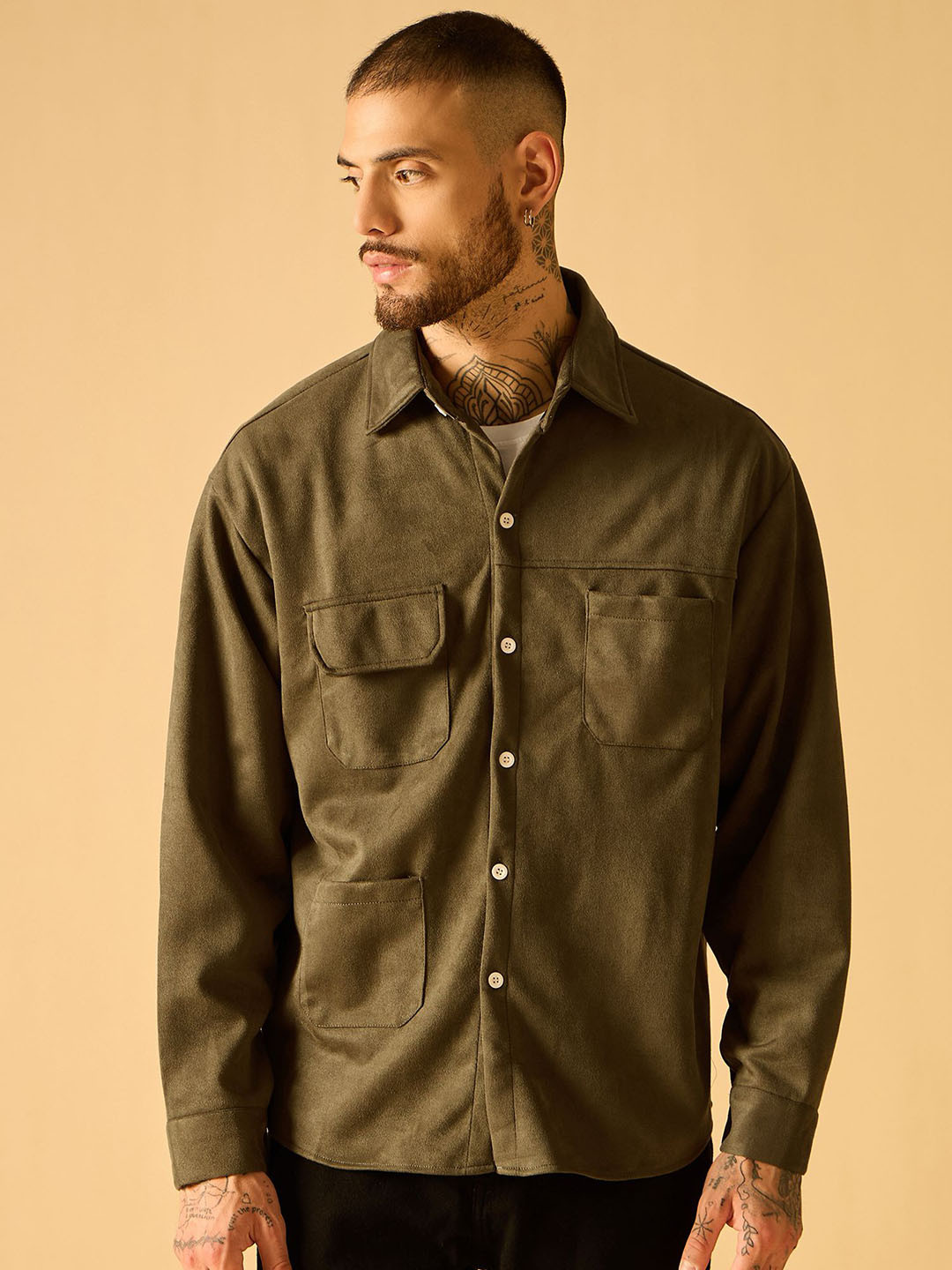 AKS Men Suede Open Front Jacket
