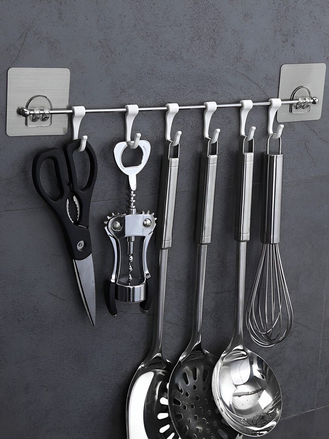 HOKIPO Silver Toned & White Wall Adhesive Hook