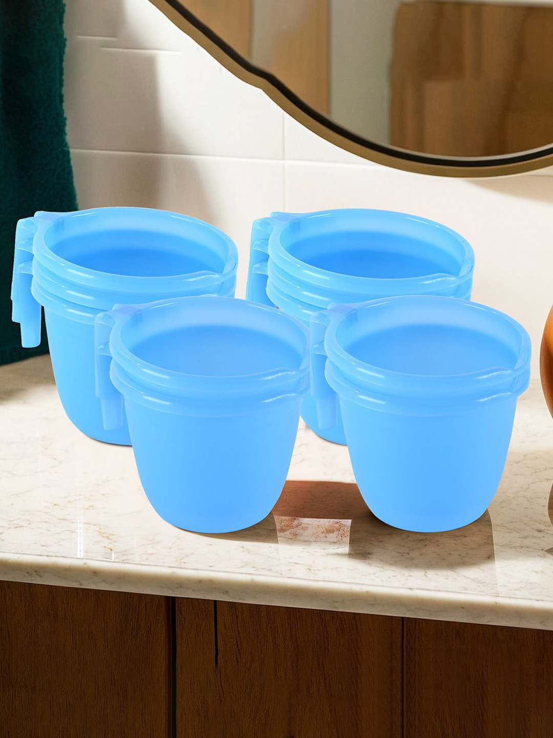 Kuber Industries Blue Pack of 10 Multi-Functional 1 Ltr Plastic Mug for Bathroom