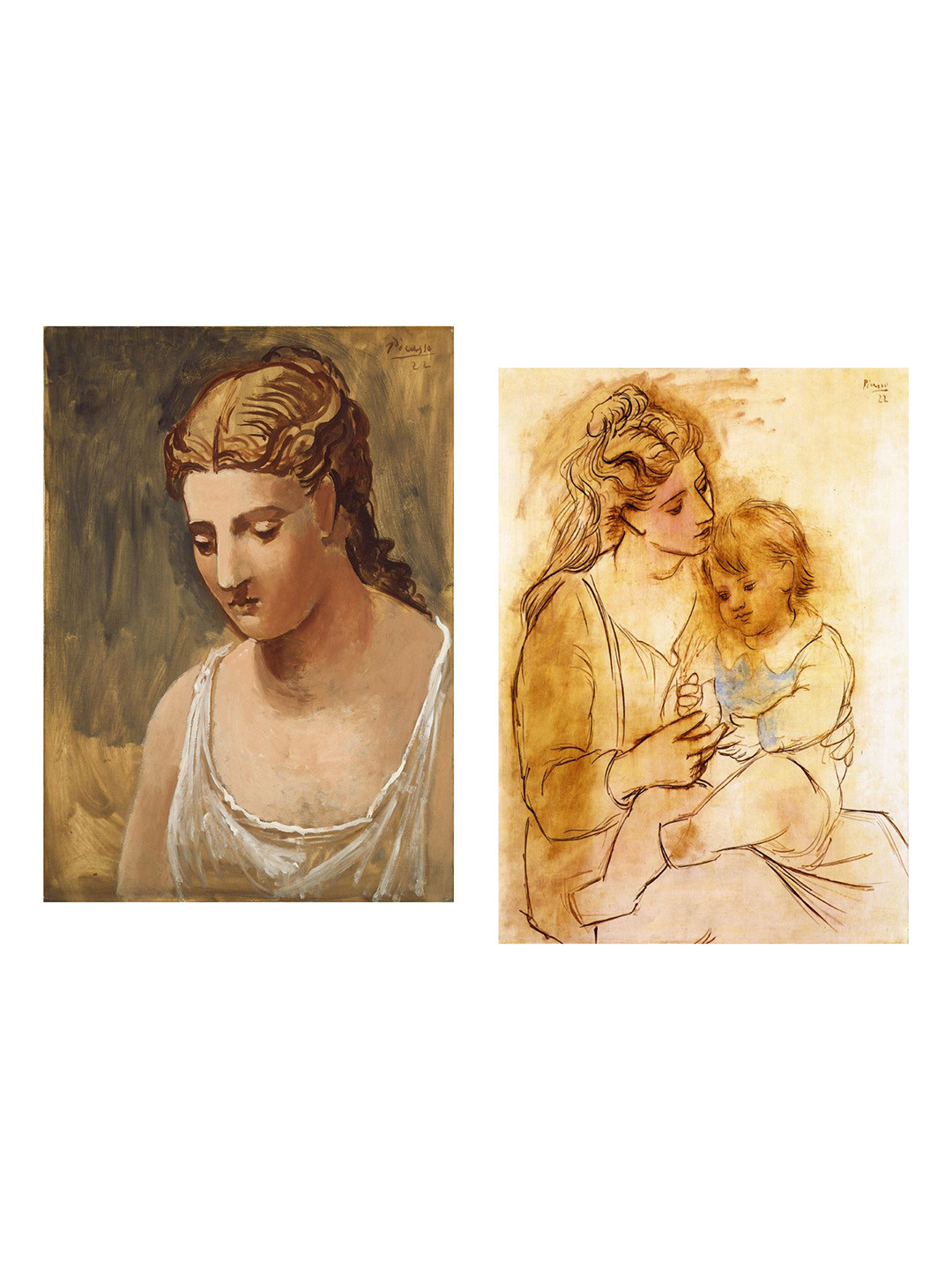 AdventuresIndia Classical Head & Mother and child 2 Piece Paintings Wall Art - 18 x 24In