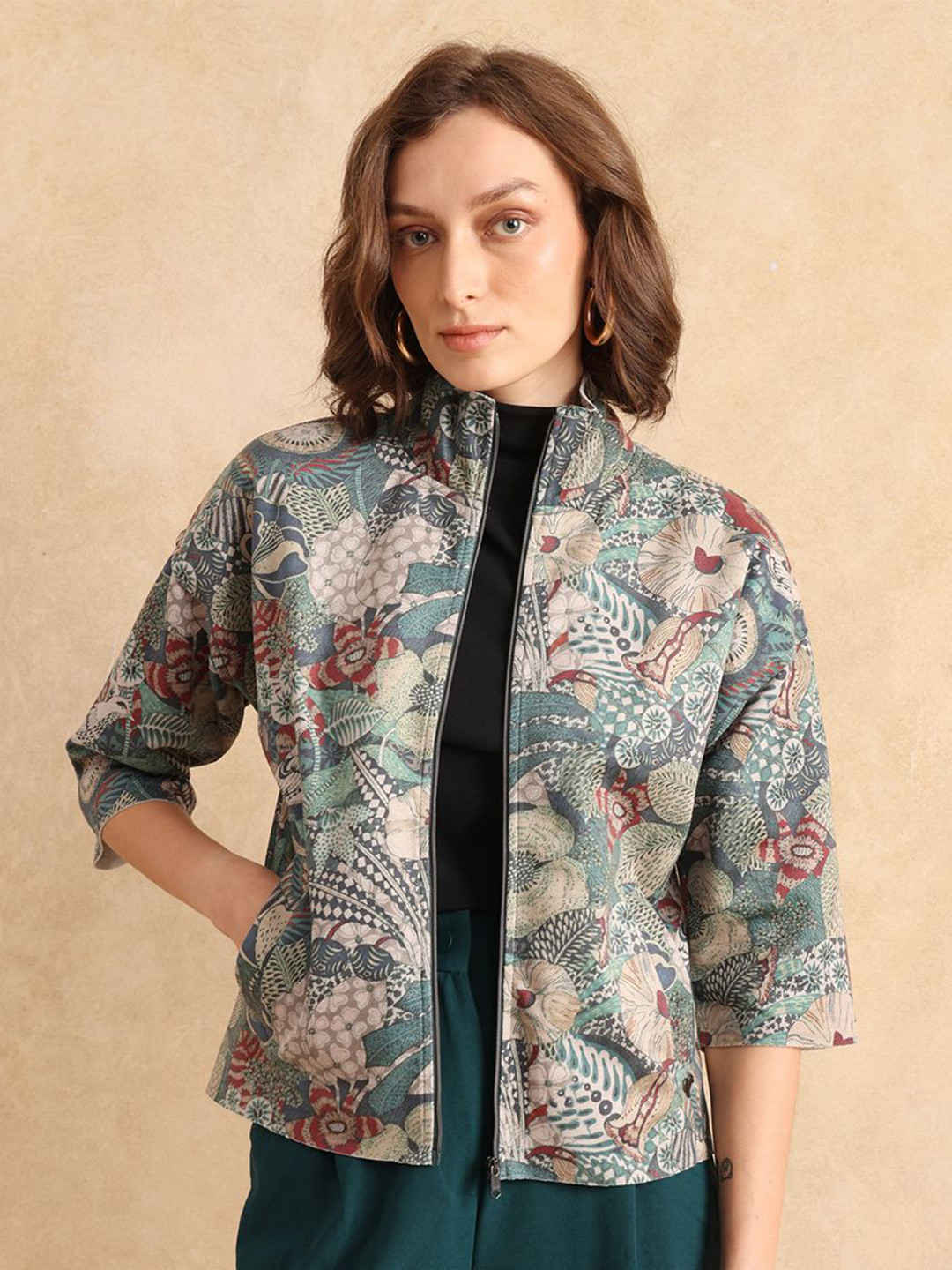 RAREISM Women Cotton Tailored Jacket with Embroidered