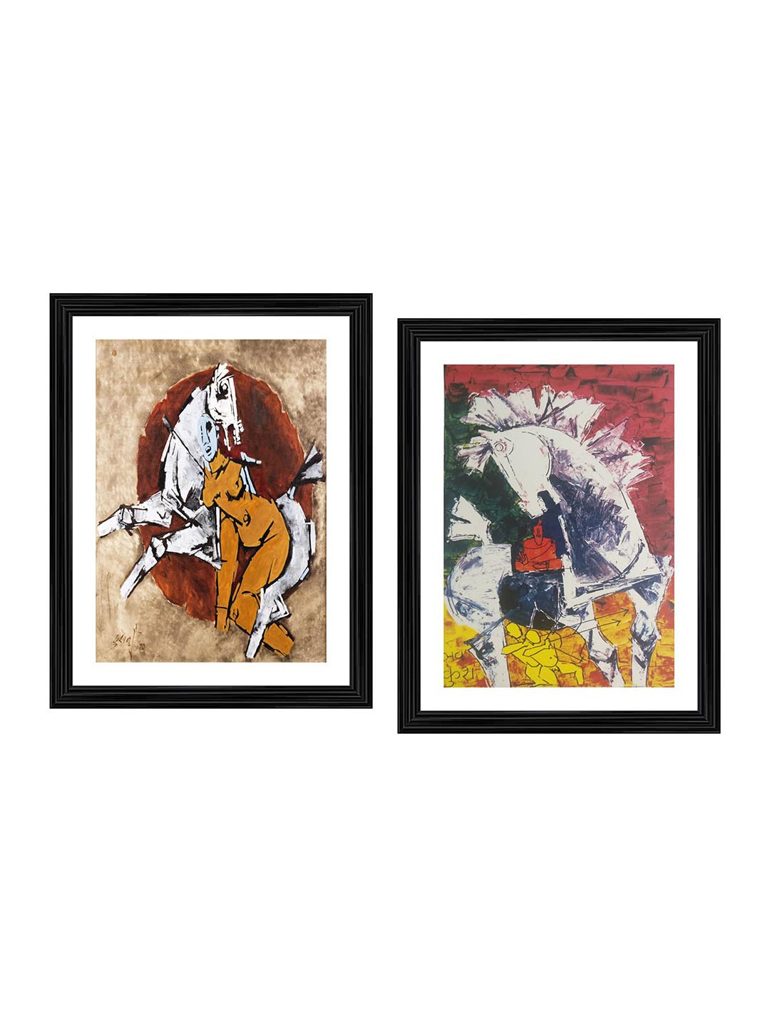 Adventures India Horse Wood 2 Pcs Living Room Rectangle Paintings Wall Art -20.47 x 15.7In