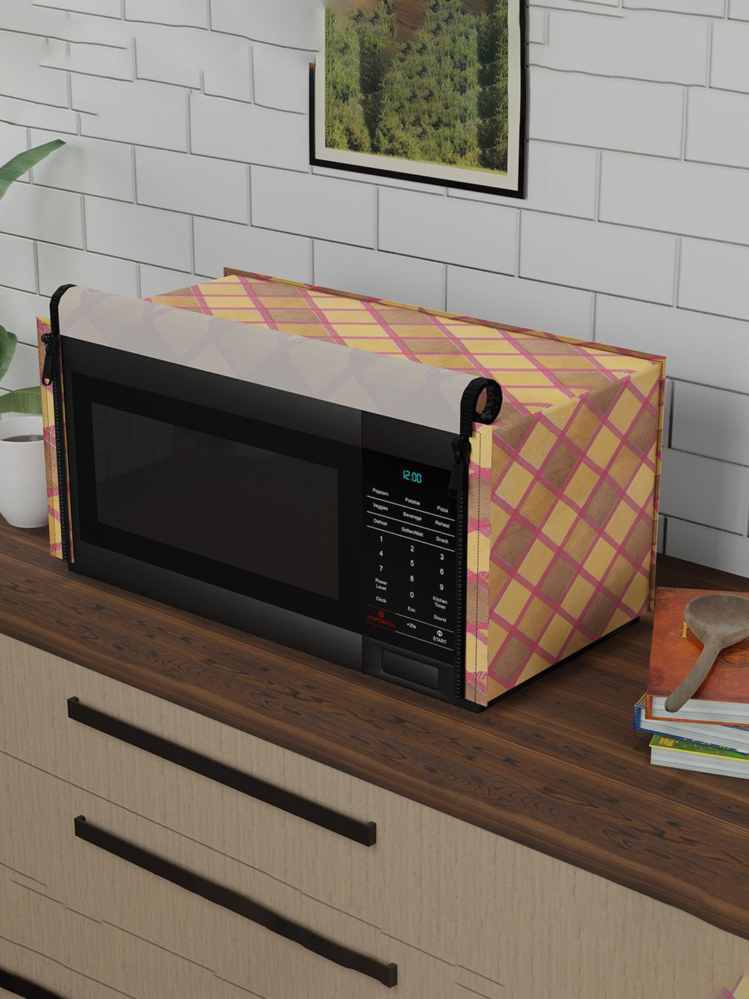 Kuber Industries Beige & Pink Printed Dust Proof Microwave cover