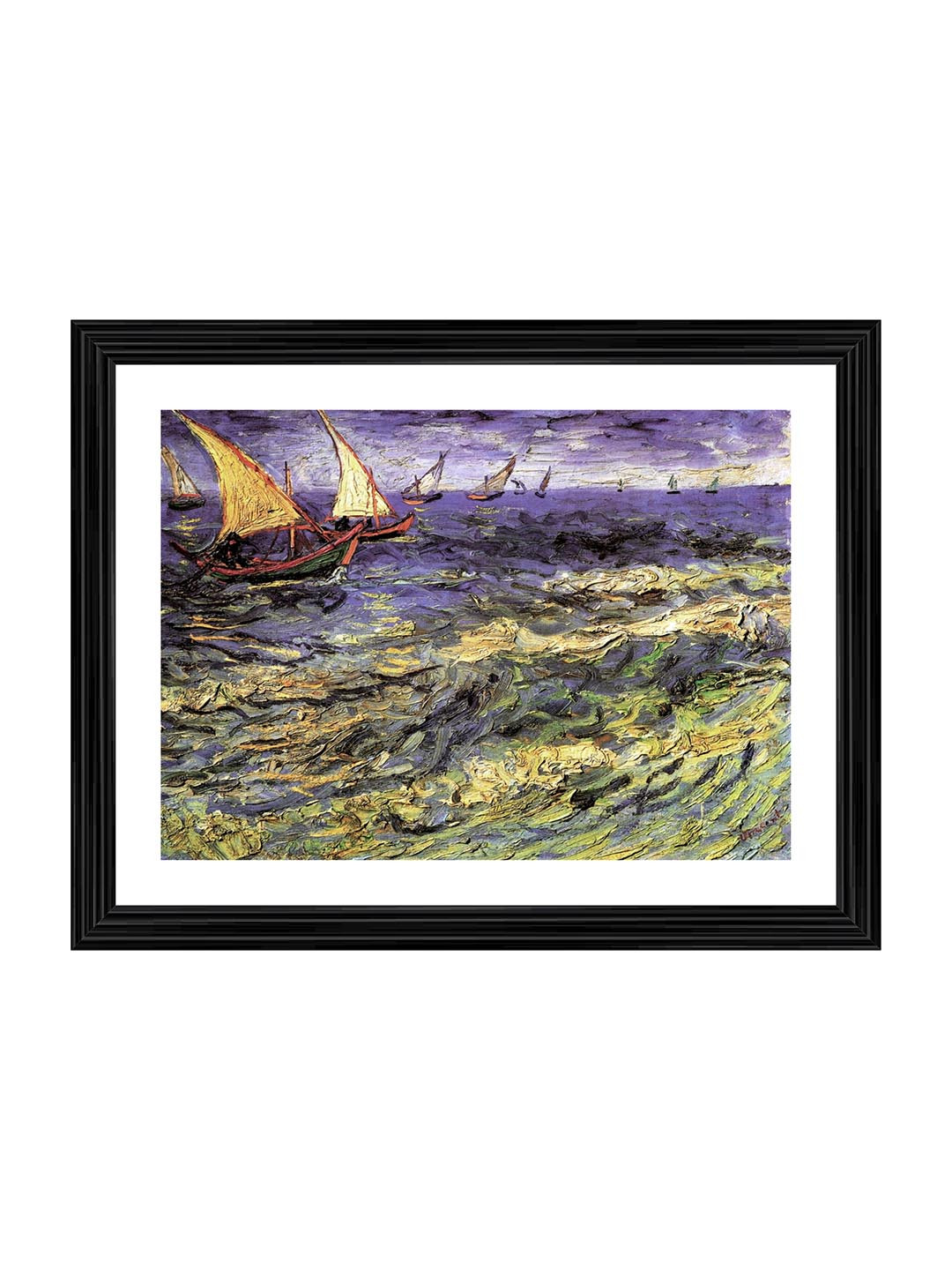 AdventuresIndia Seascape At Saintes Maries Wood Rectangle Paintings Wall Art - 18 x14In