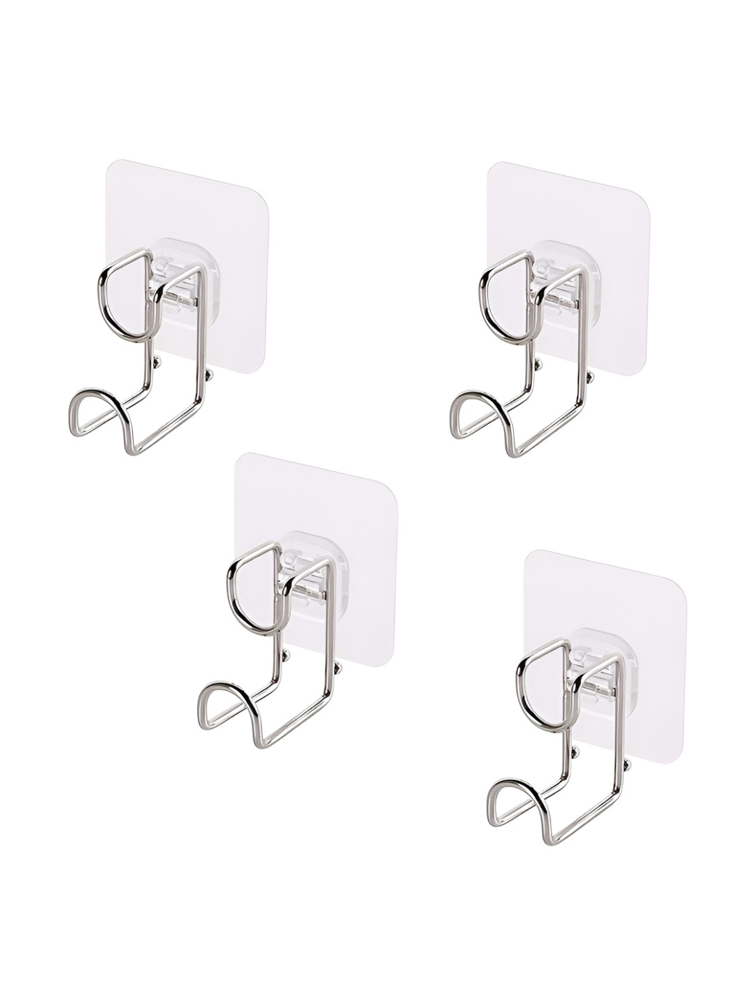HOKIPO Transparent & Silver Toned 4 Pieces Waterproof Wall Adhesive Hook