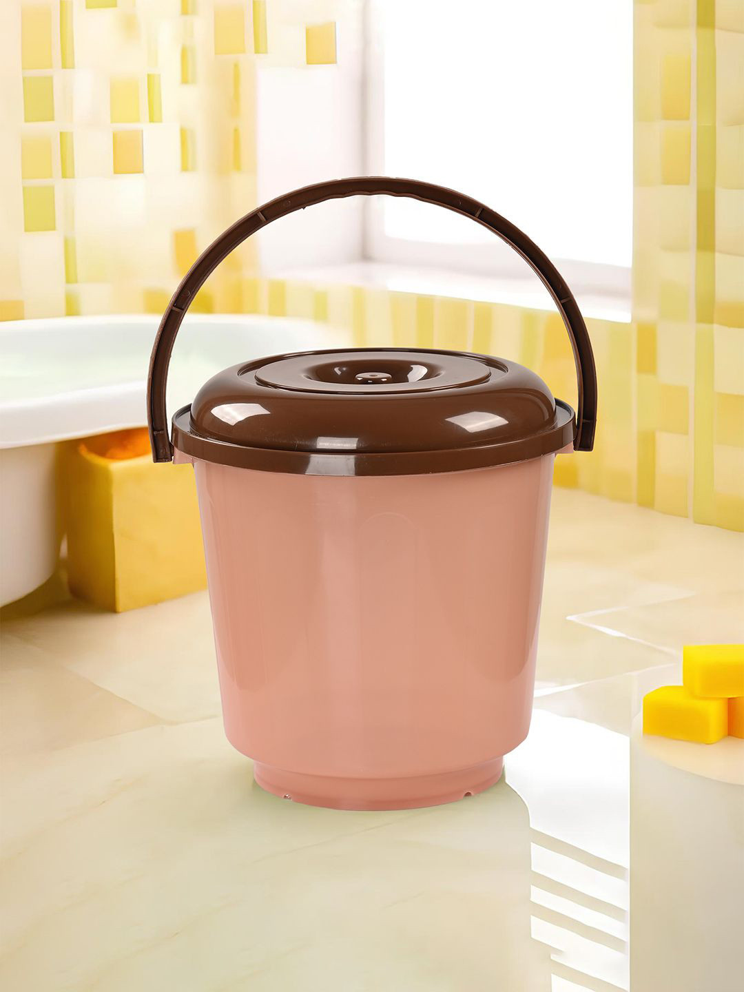 Kuber Industries Peach-Coloured & Brown Lightweight Bucket 1 L