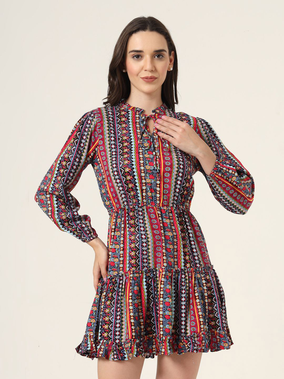 Style Quotient Floral Print Bishop Sleeve Blouson Dress