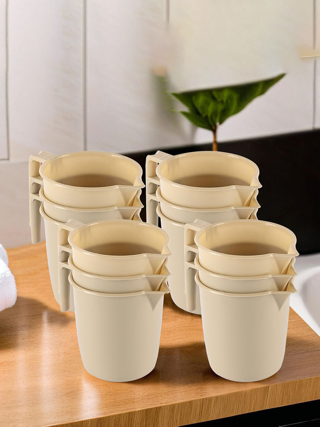 Kuber Industries Beige 12 Piece Multi-Functional Bathroom Mug- 1 ltr