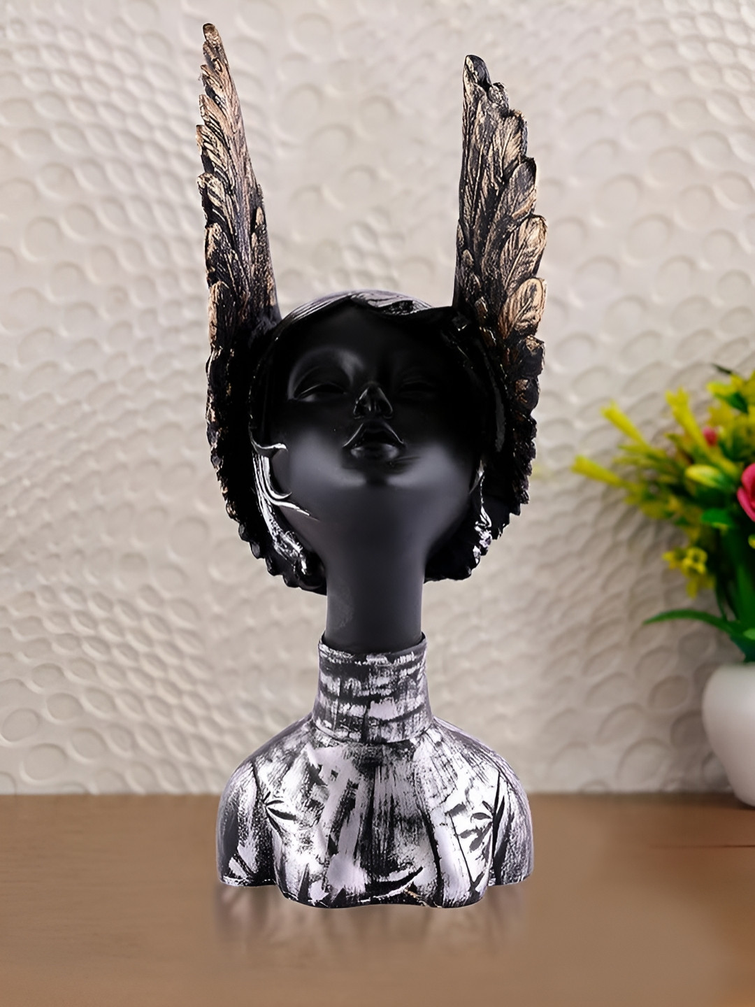 Zart Wing Girl Black Polyresin Matte Living Room Medium Showpiece - 14 Inches