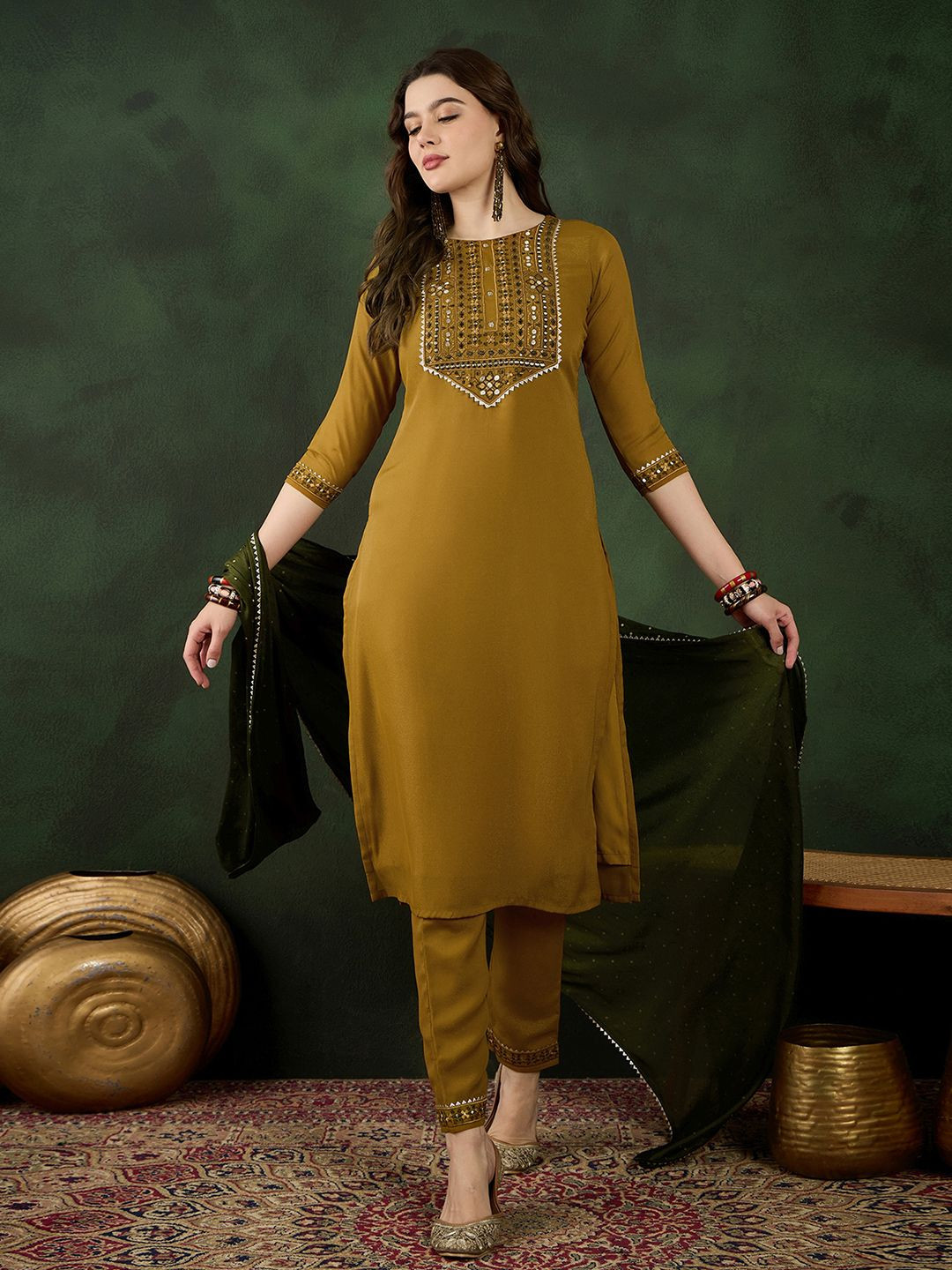 Sangria Zari Sequence Embroidered With Gotapatti Kurta With Trouser Kurta Set