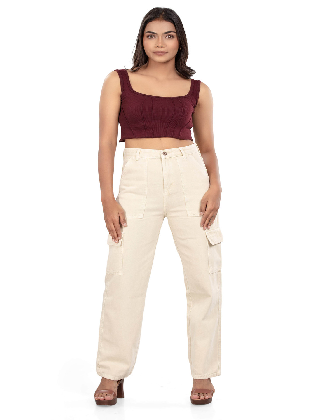 BELLE ALLE DENIM Women Cotton Straight Fit Cargo Styles High-Rise Jeans