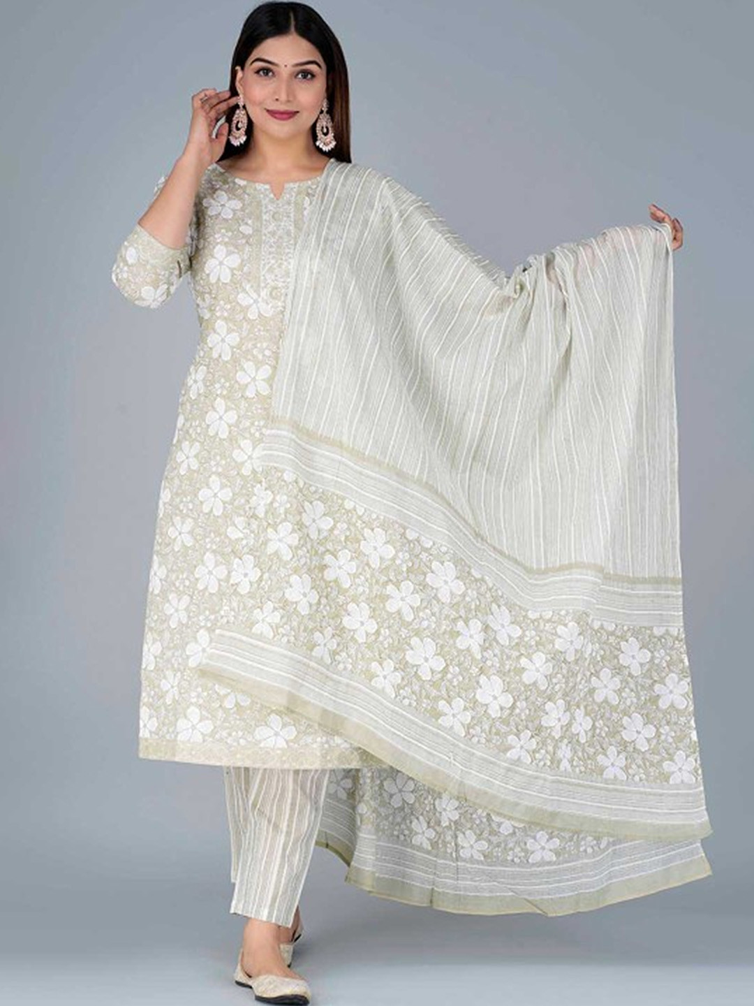 CTMTEX Women Floral Printed Regular Pure Cotton Kurta with Pyjamas & With Dupatta