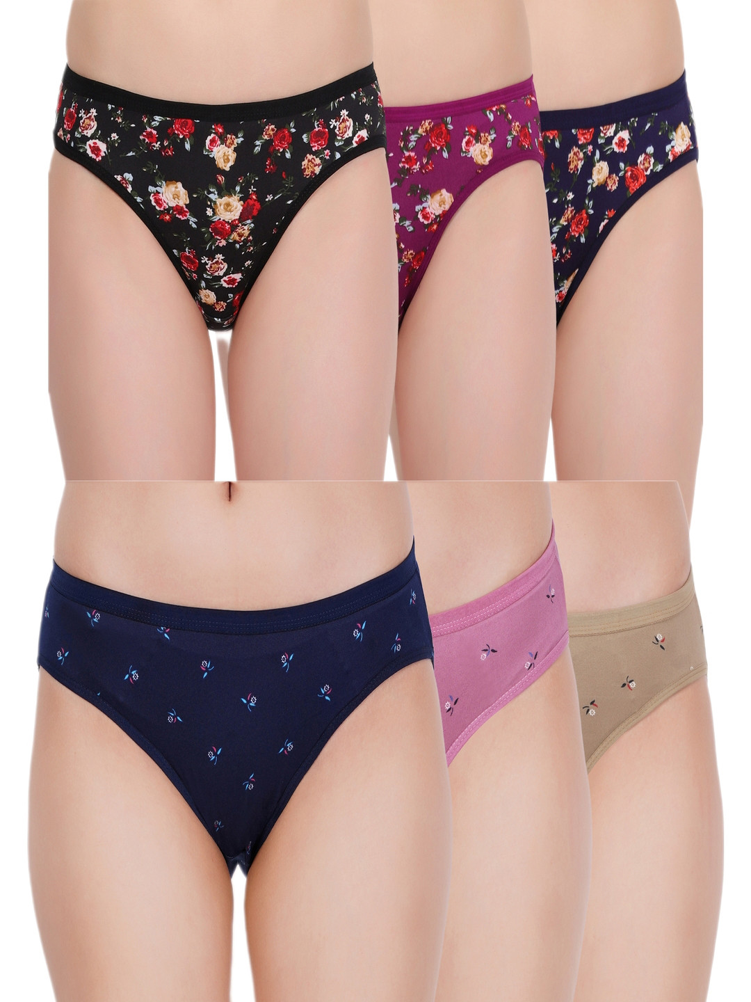 Clovin Women  Pack Of 6 Floral Printed Mid Rise Hipster Briefs