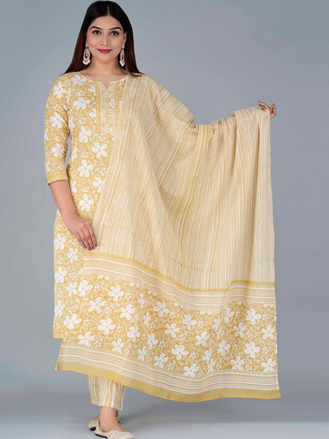 CTMTEX Women Floral Printed Regular Pure Cotton Kurta with Pyjamas & With Dupatta