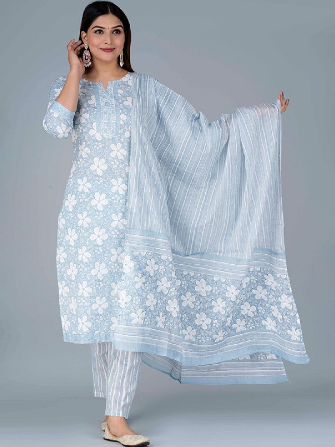 CTMTEX Women Floral Printed Regular Pure Cotton Kurta with Pyjamas & With Dupatta