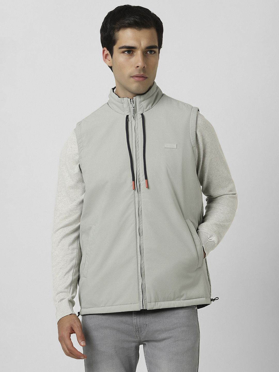 Van Heusen Sport Men Solid Mock Collar Pure Cotton Gilet Jacket