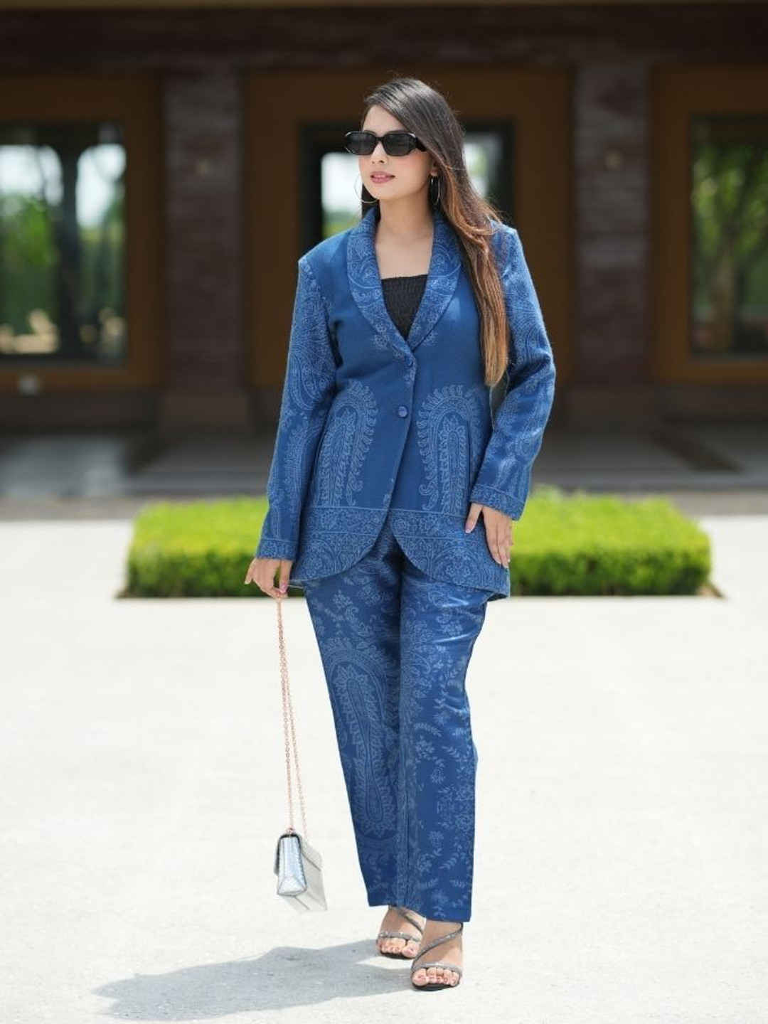 HOUSE OF KIRNA'S WITH LOGO OF HOK Printed V Neck Coat With Trousers Co-Ords