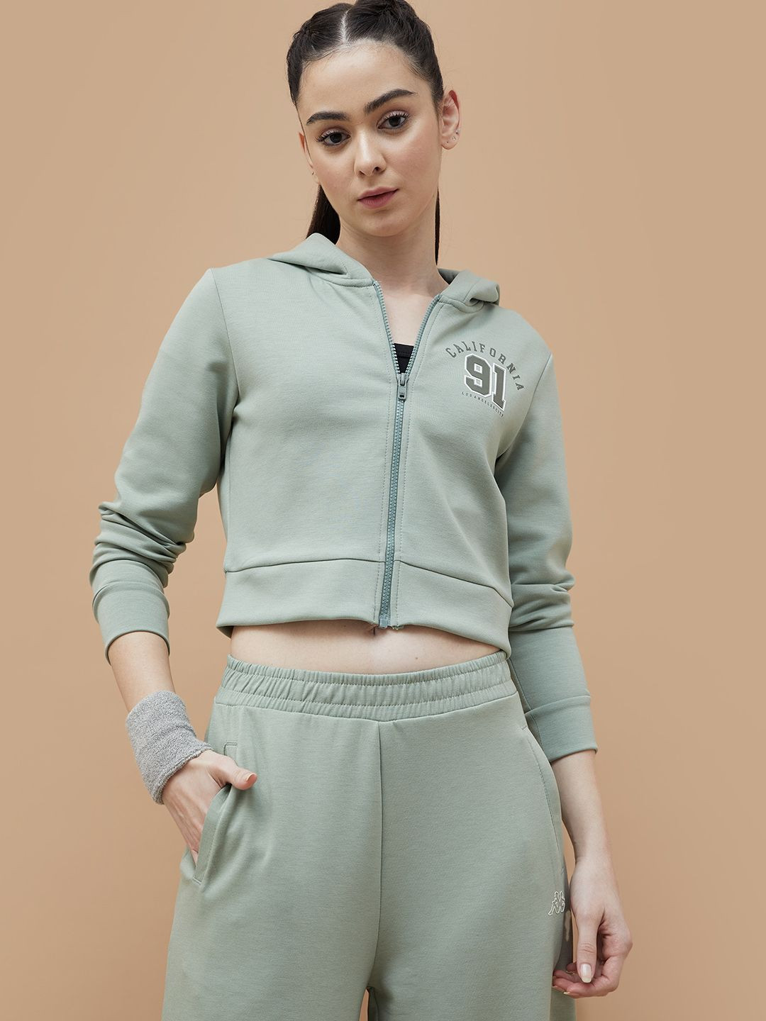 Kappa Women Hooded Typography Printed Casual Bomber Jacket