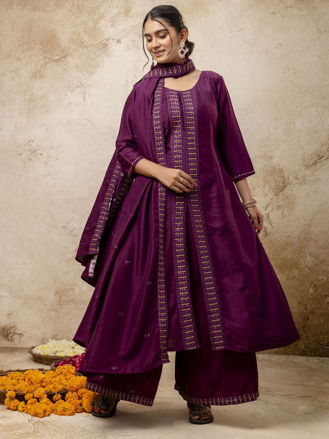 VredeVogel Women Alina Cut Embroidered Regular Kurta with Palazzos & With Dupatta