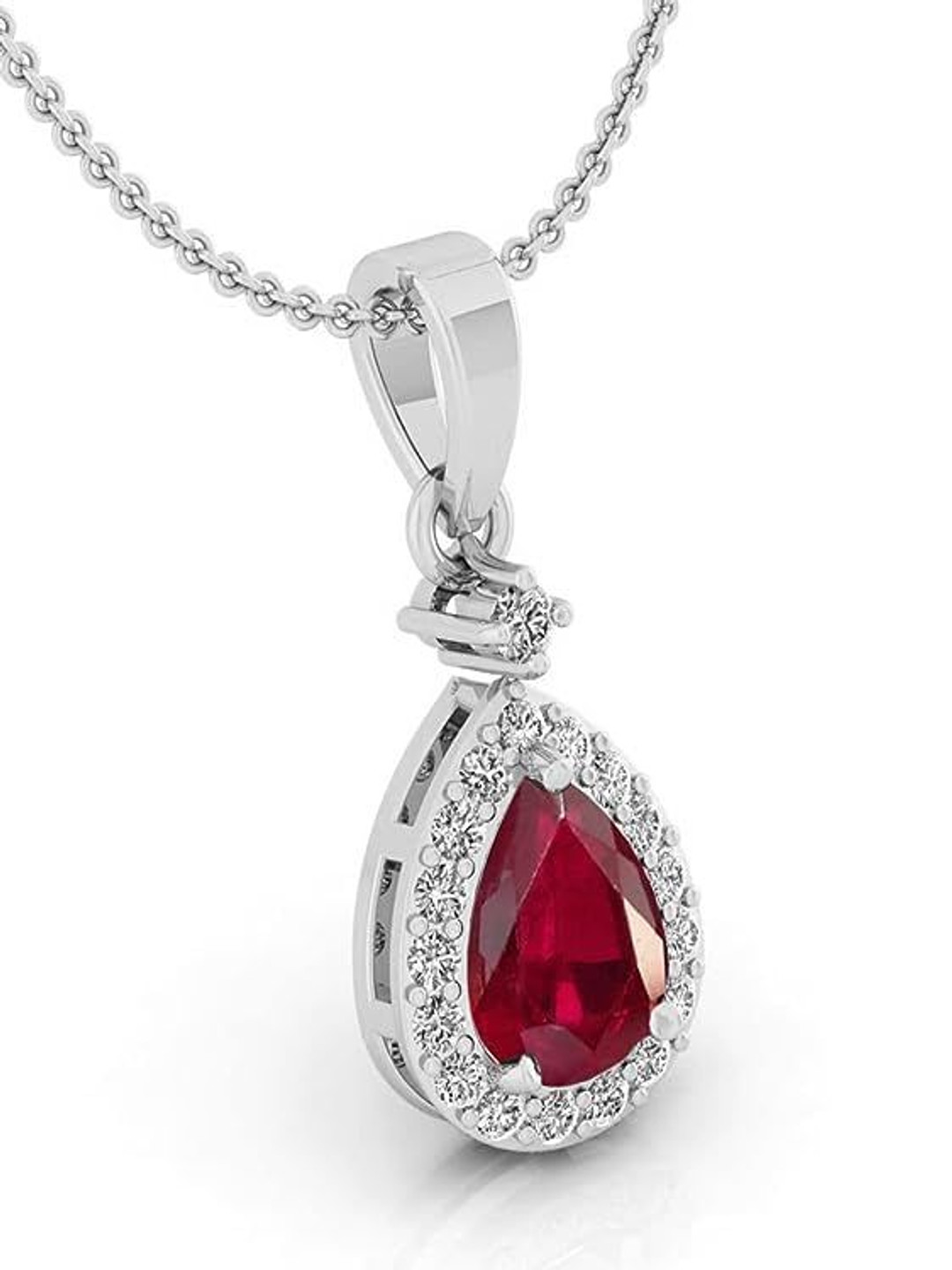 LMDPRAJAPATIS Silver-Plated Ruby Studded Teardrop Shaped Pendant