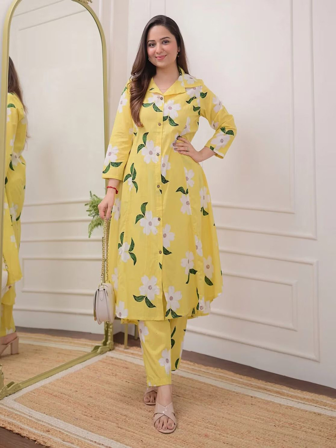 Black Teetar Printed Pure Cotton Top & Trousers Co-Ords