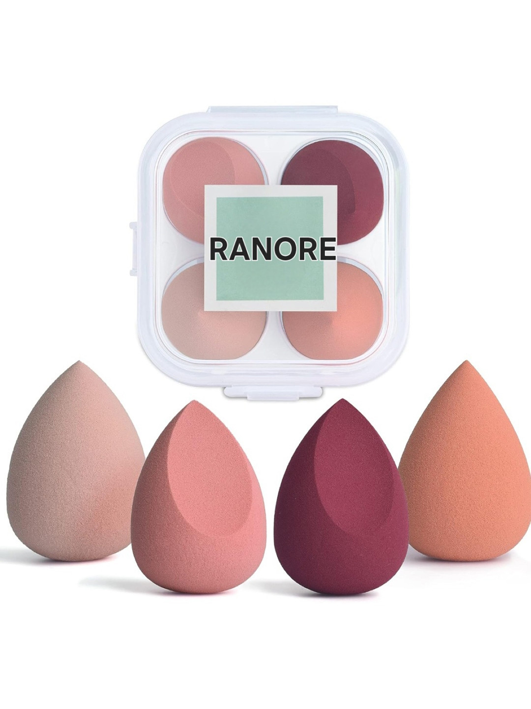 RANORE Set Of 4 Makeup Beauty Blender Sponge with Case -Orange-Colored-Maroon-Mauve-Beige