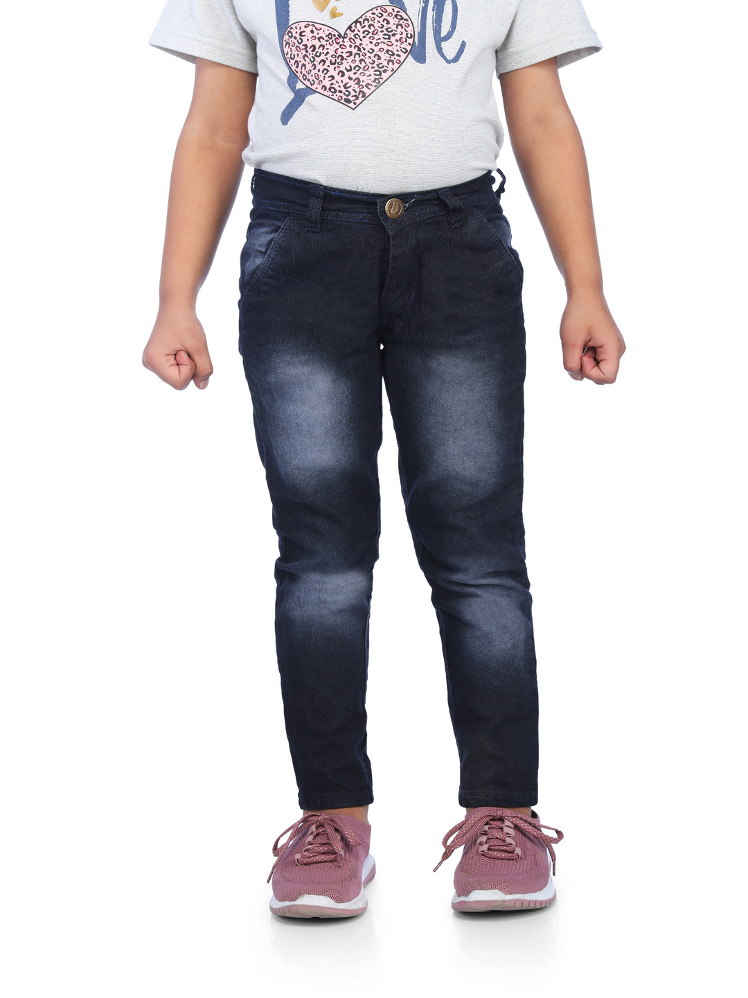 GUCHU Girls Slim Fit Mildly Distressed Heavy Fade Jeans