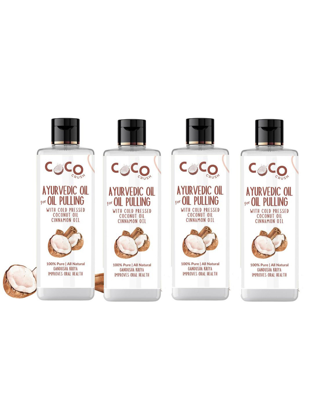 Coco Crush Set Of 4 Ayurvedic Natural Coconut & Cinnamon Oral Oil Pulling - 200 ml each