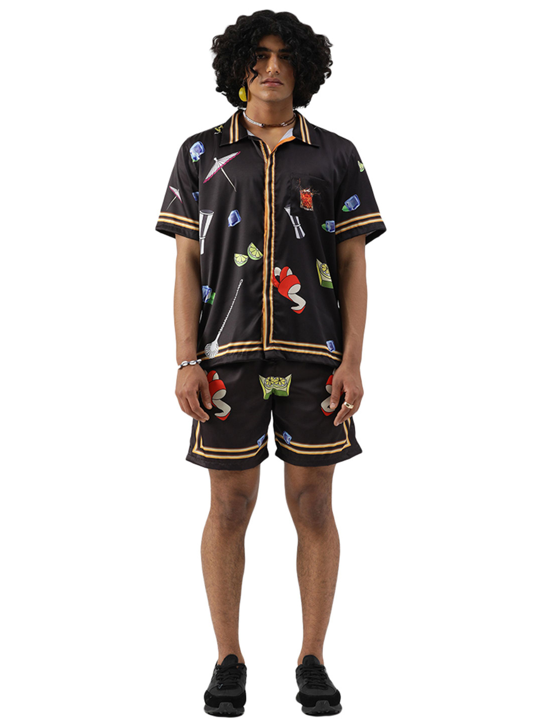 CLUBHAVANA Tipsy Threads Printed Satin Shirt With Short