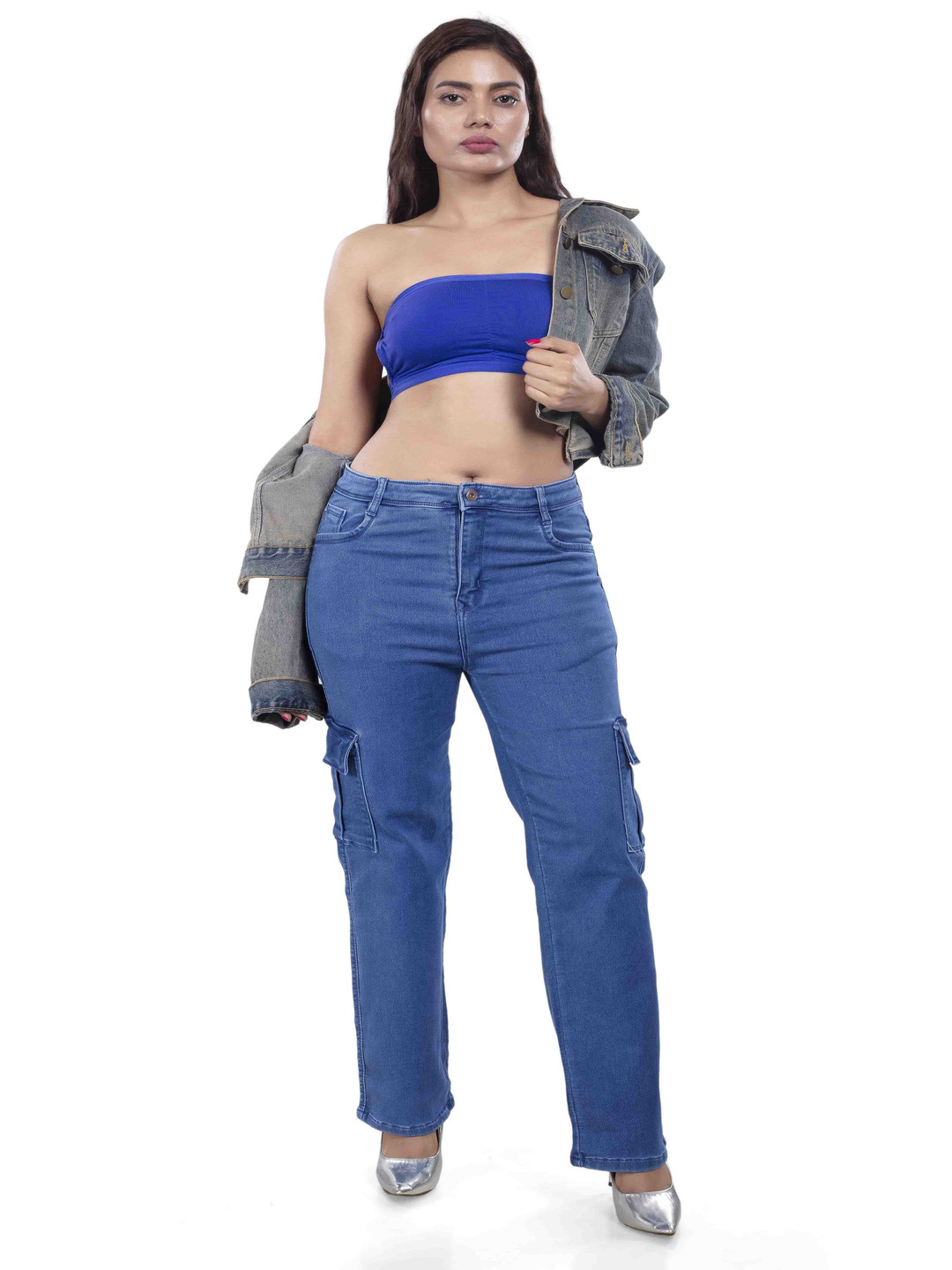 BELLE ALLE DENIM Women Straight Fit High-Rise Stretchable Cargo Jeans
