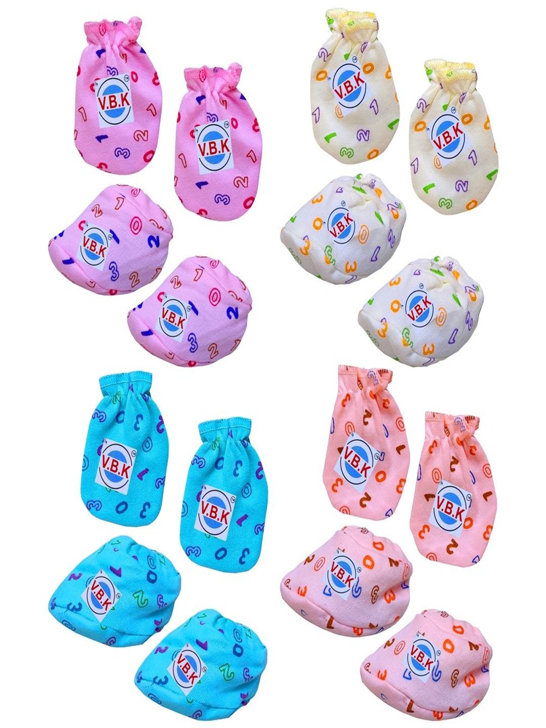 V.B.K Infants Pack Of 4 Printed Mittens & Booties