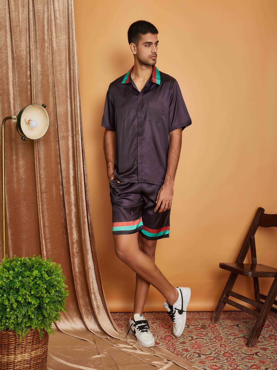 CLUBHAVANA Cross Bar Premium Soft Satin Co-Ord Set